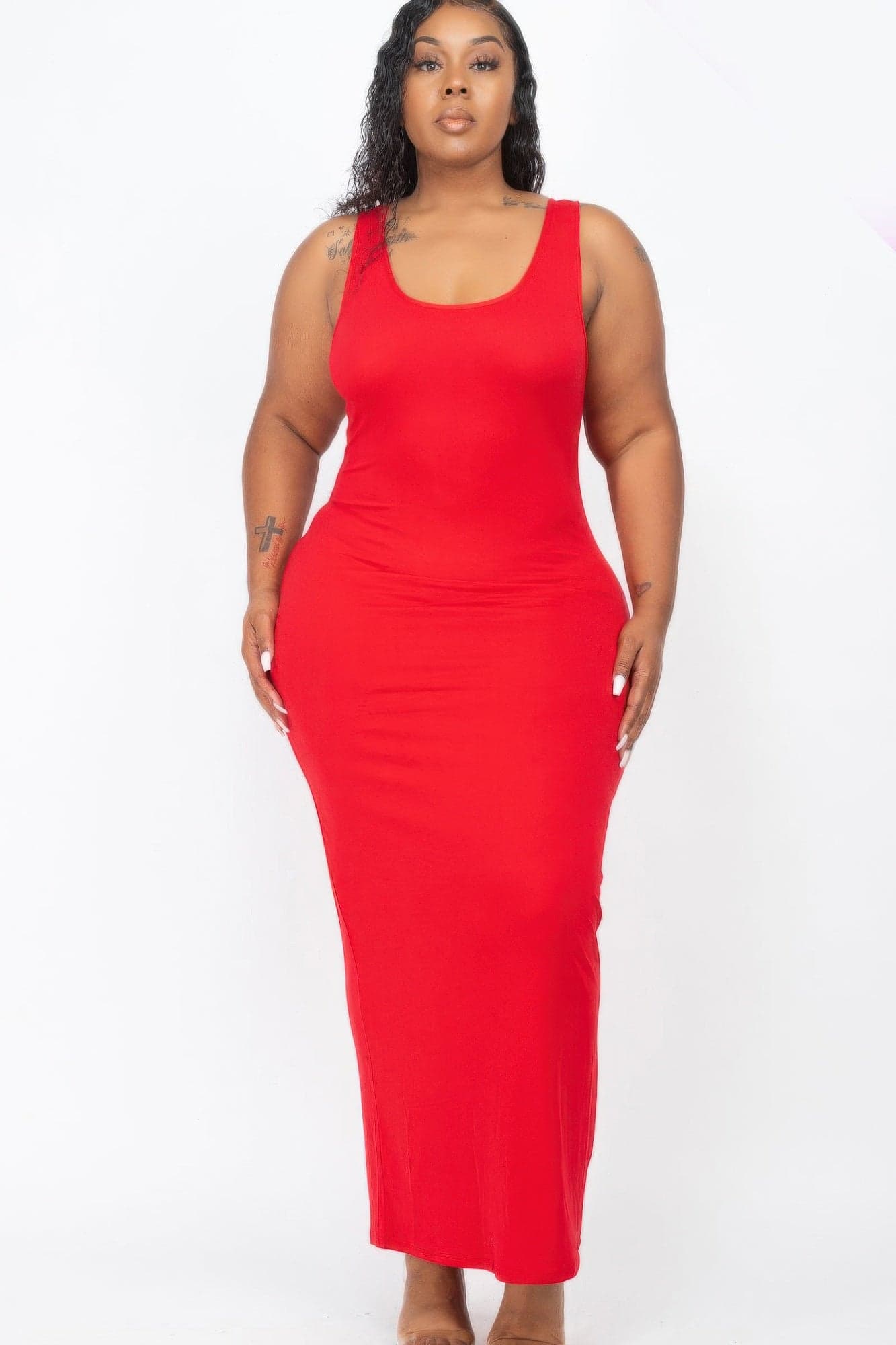 Plus Size Solid Basic Maxi Dress - Green / 2XL - Thumbnail 18