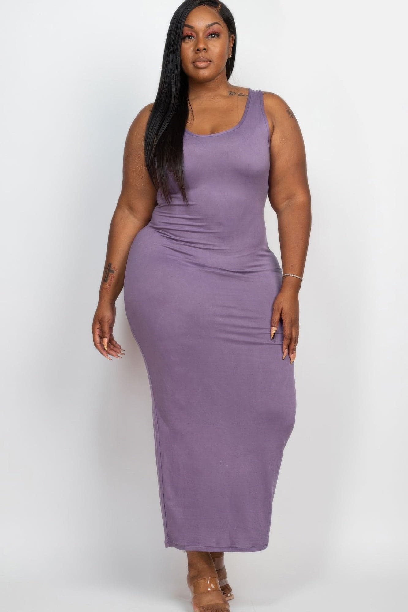 Plus Size Solid Basic Maxi Dress - Grape / 1XL - Thumbnail 10