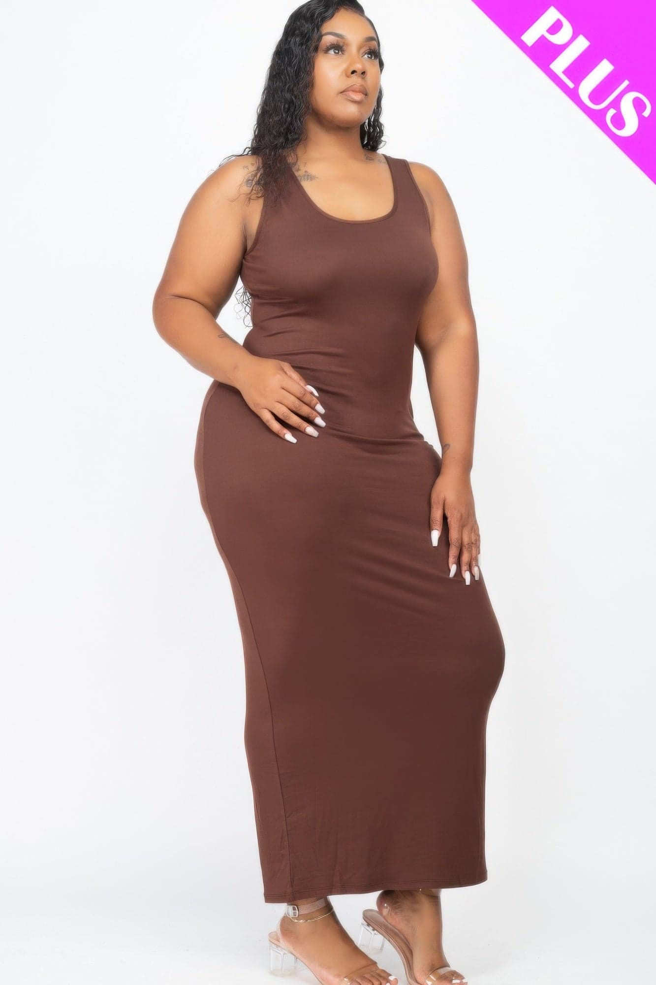Plus Size Solid Basic Maxi Dress - Ibiza blue / 2XL - Thumbnail 3
