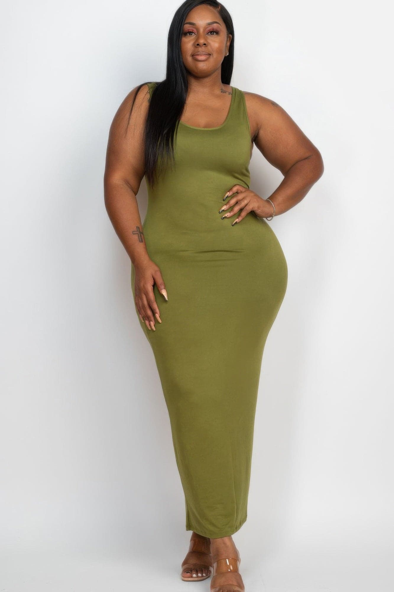 Plus Size Solid Basic Maxi Dress - Green / 1XL - Thumbnail 6