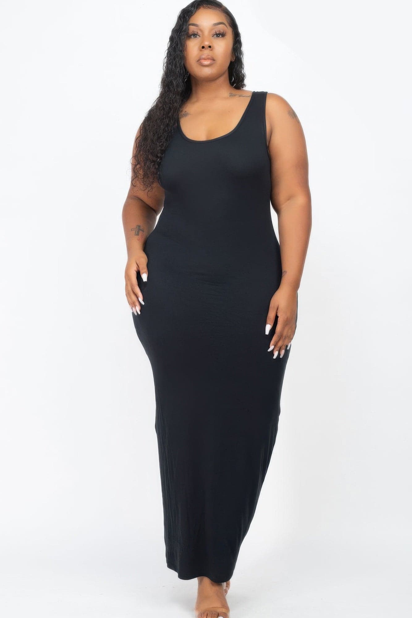 Plus Size Solid Basic Maxi Dress - Navy / 2XL - Thumbnail 15