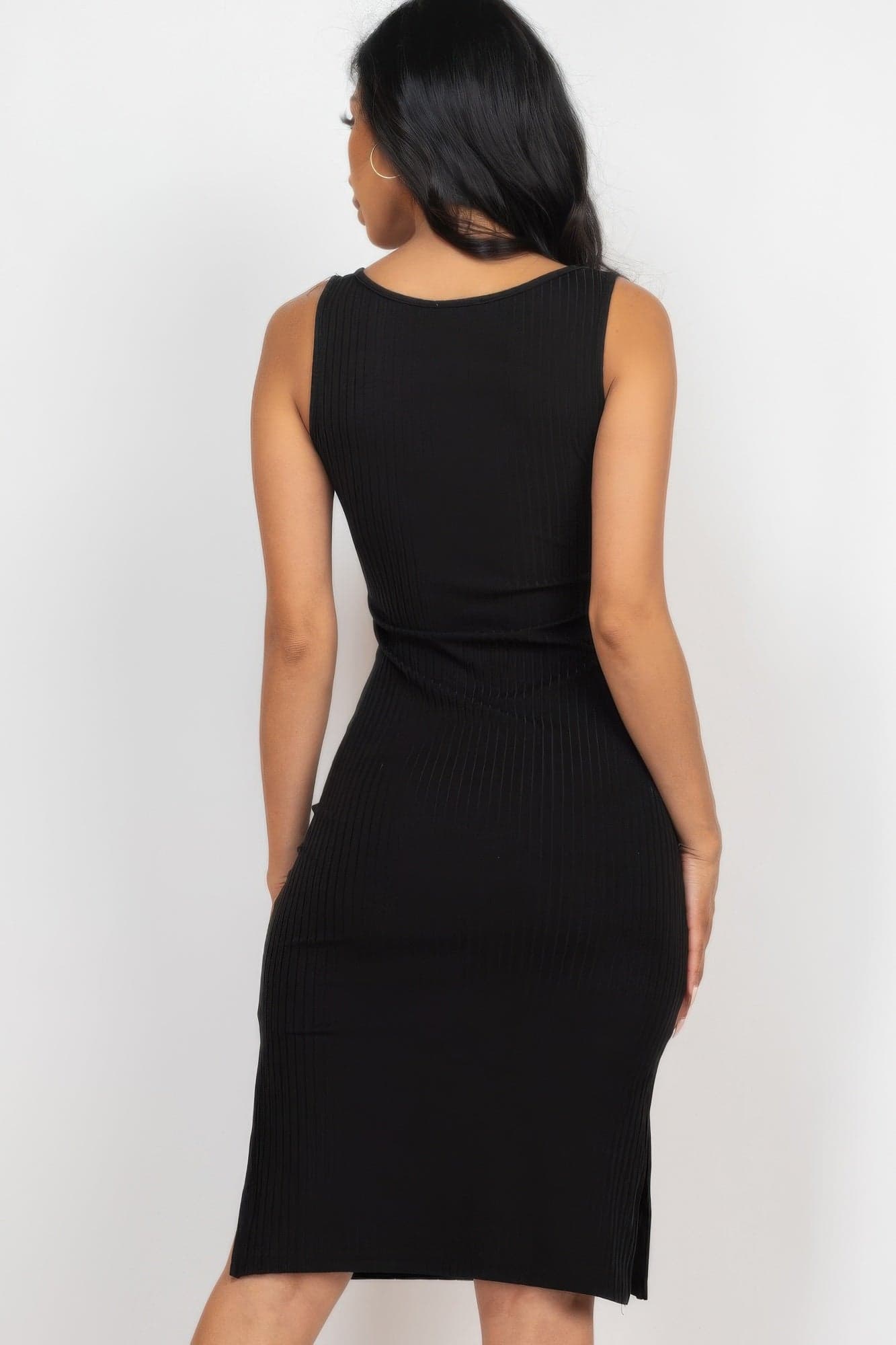 Ribbed Side Slit Tank Midi Dress - Green bay / M - Thumbnail 5