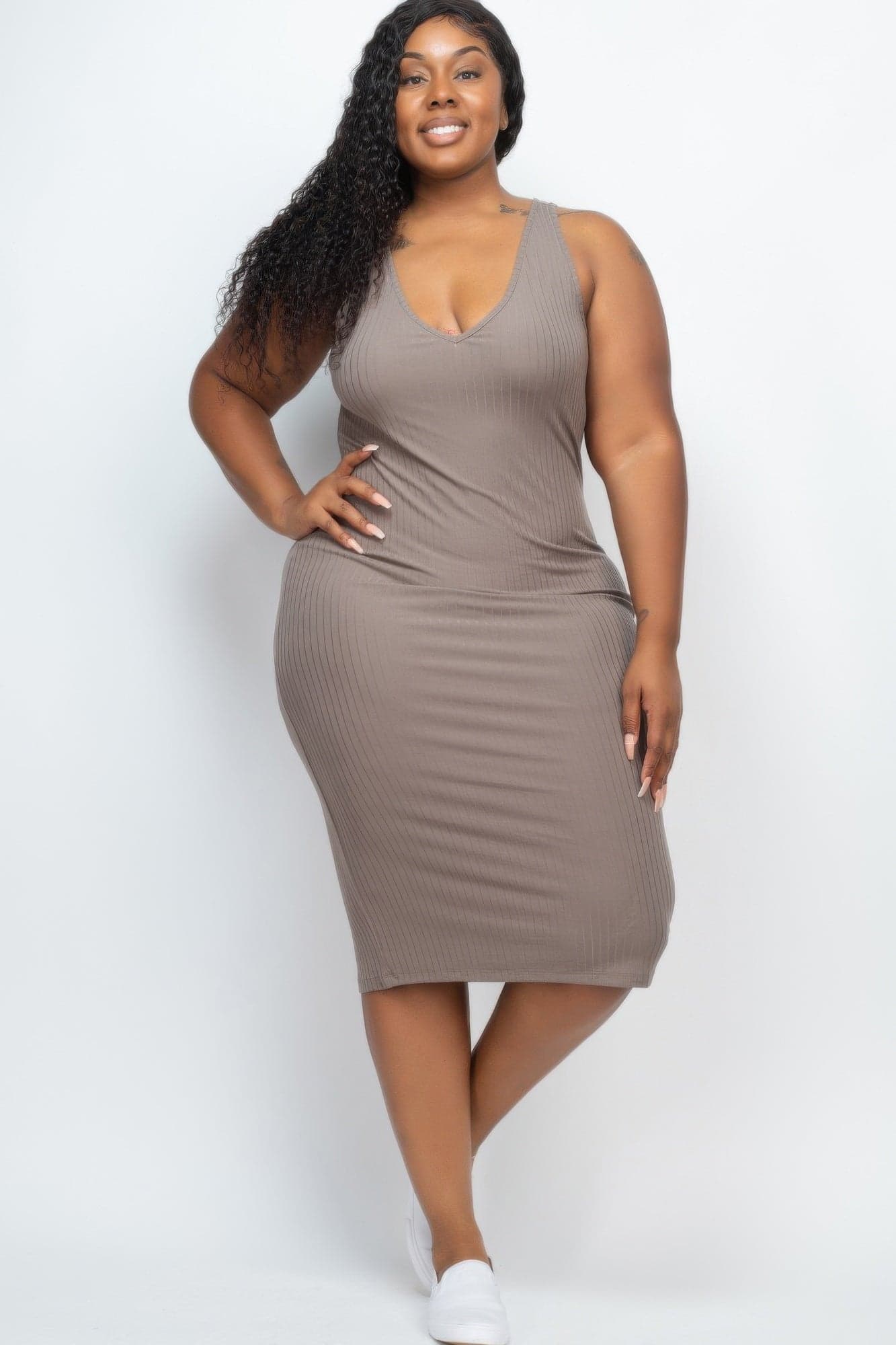 Plus Size Ribbed Sleeveless Bodycon Midi Dress - Red / 3XL - Thumbnail 7