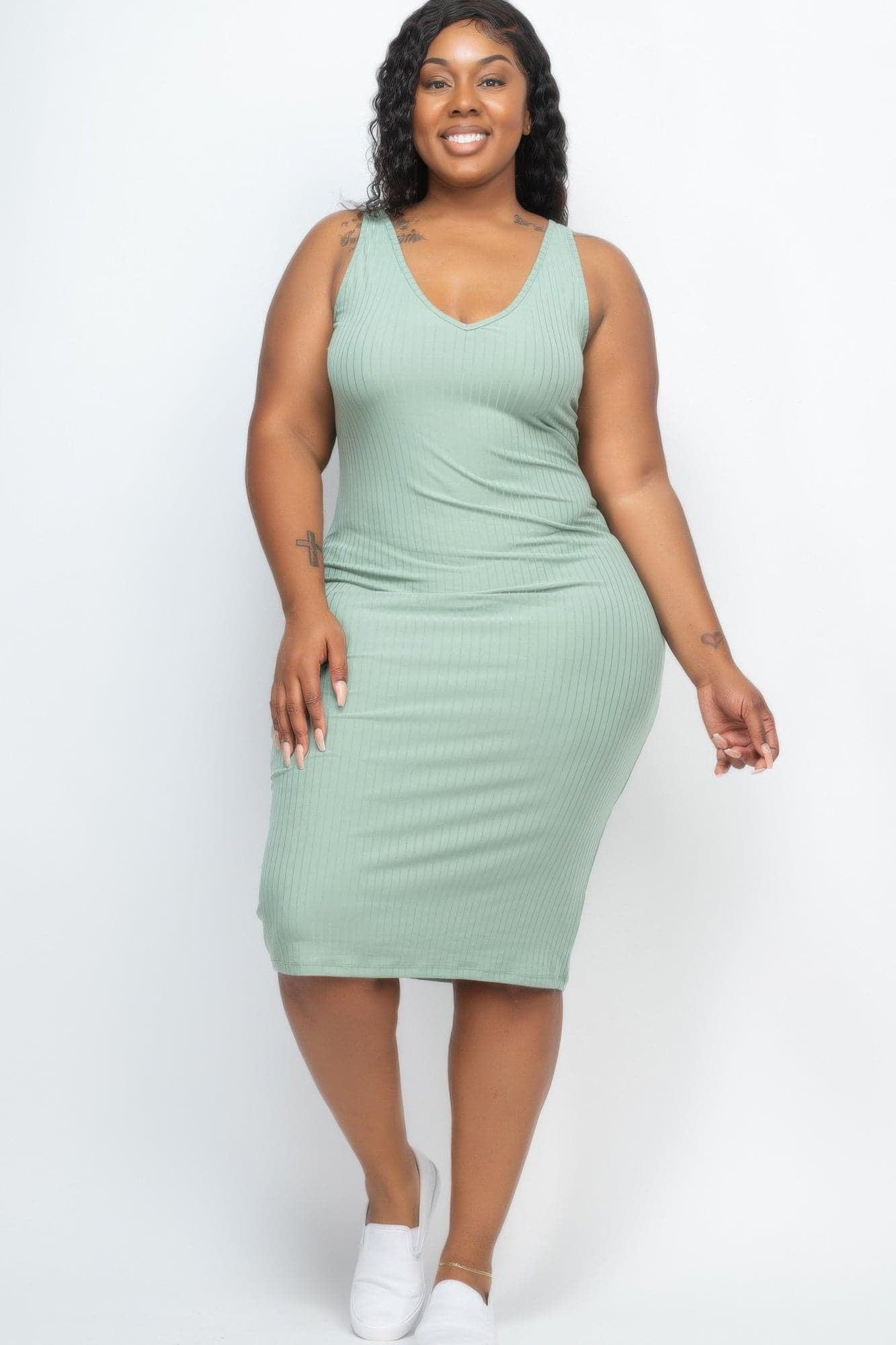 Plus Size Ribbed Sleeveless Bodycon Midi Dress - Niagara / 2XL - Thumbnail 8