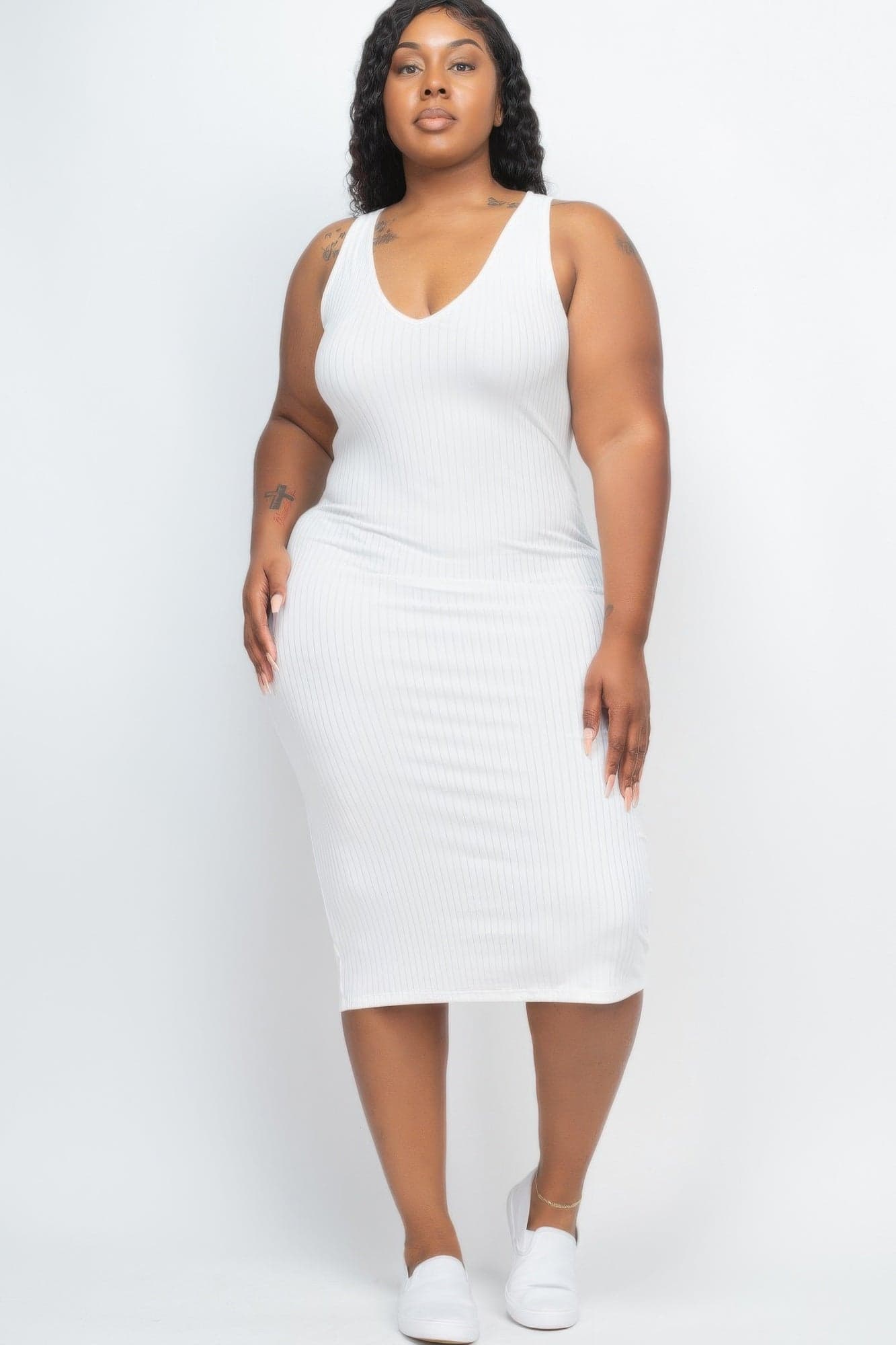 Plus Size Ribbed Sleeveless Bodycon Midi Dress - Niagara / 2XL - Thumbnail 5