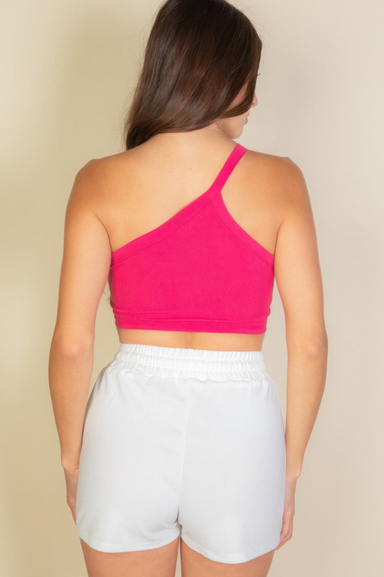 One Shoulder Ribbed Cropped Top - Black / M - Thumbnail 13