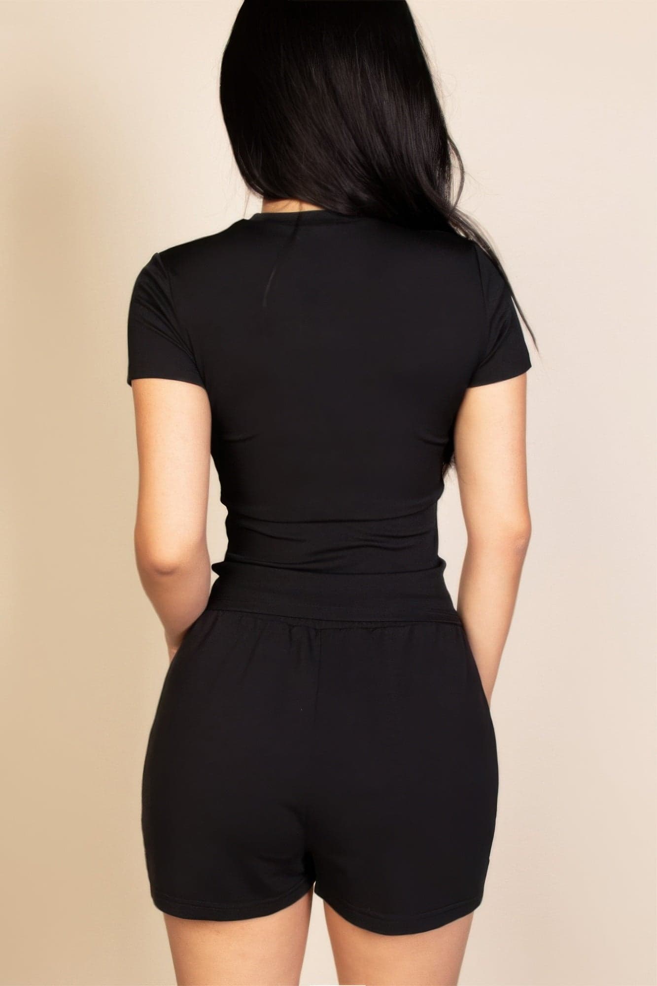 Ribbed Round Neck Short Sleeve Top - Black / M - Thumbnail 7