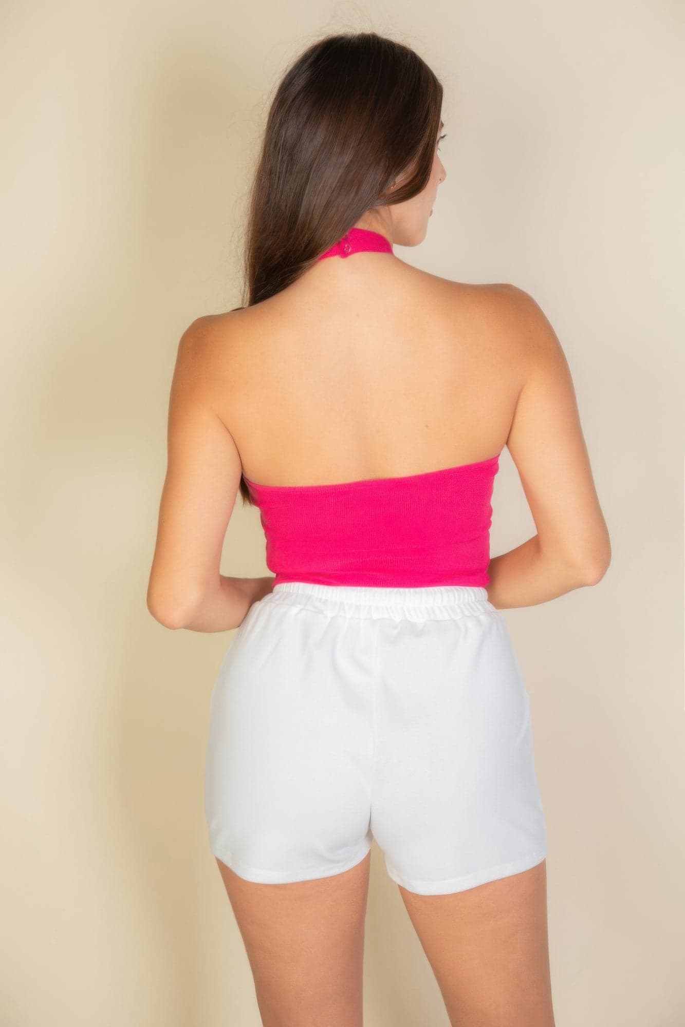 Ribbed Halter Neck Backless Top - White / M - Thumbnail 5