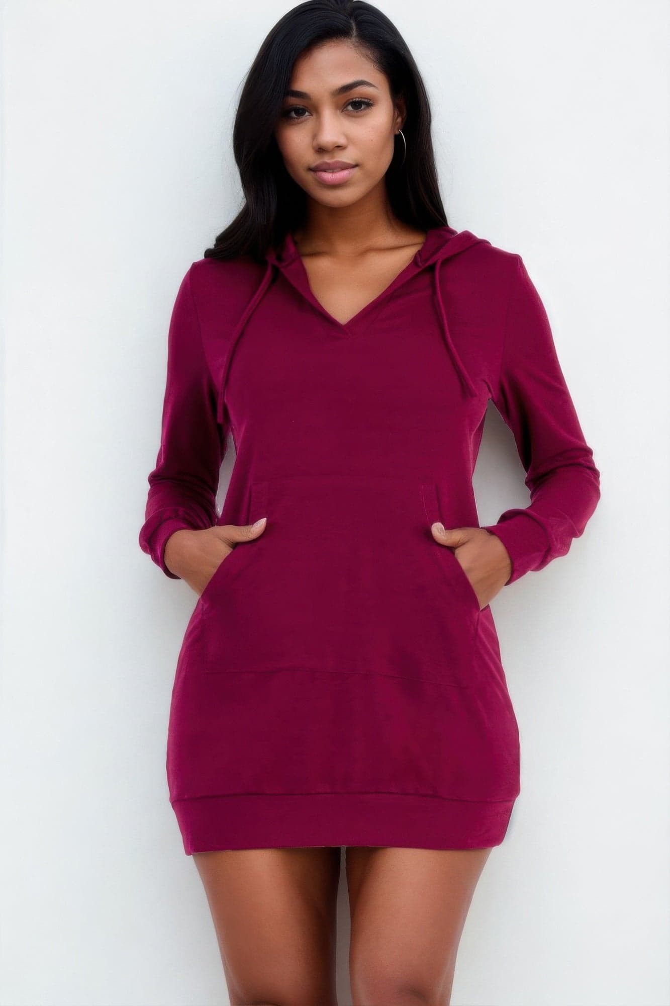 French Terry Hoodie Mini Dress - Beige / M - Thumbnail 11