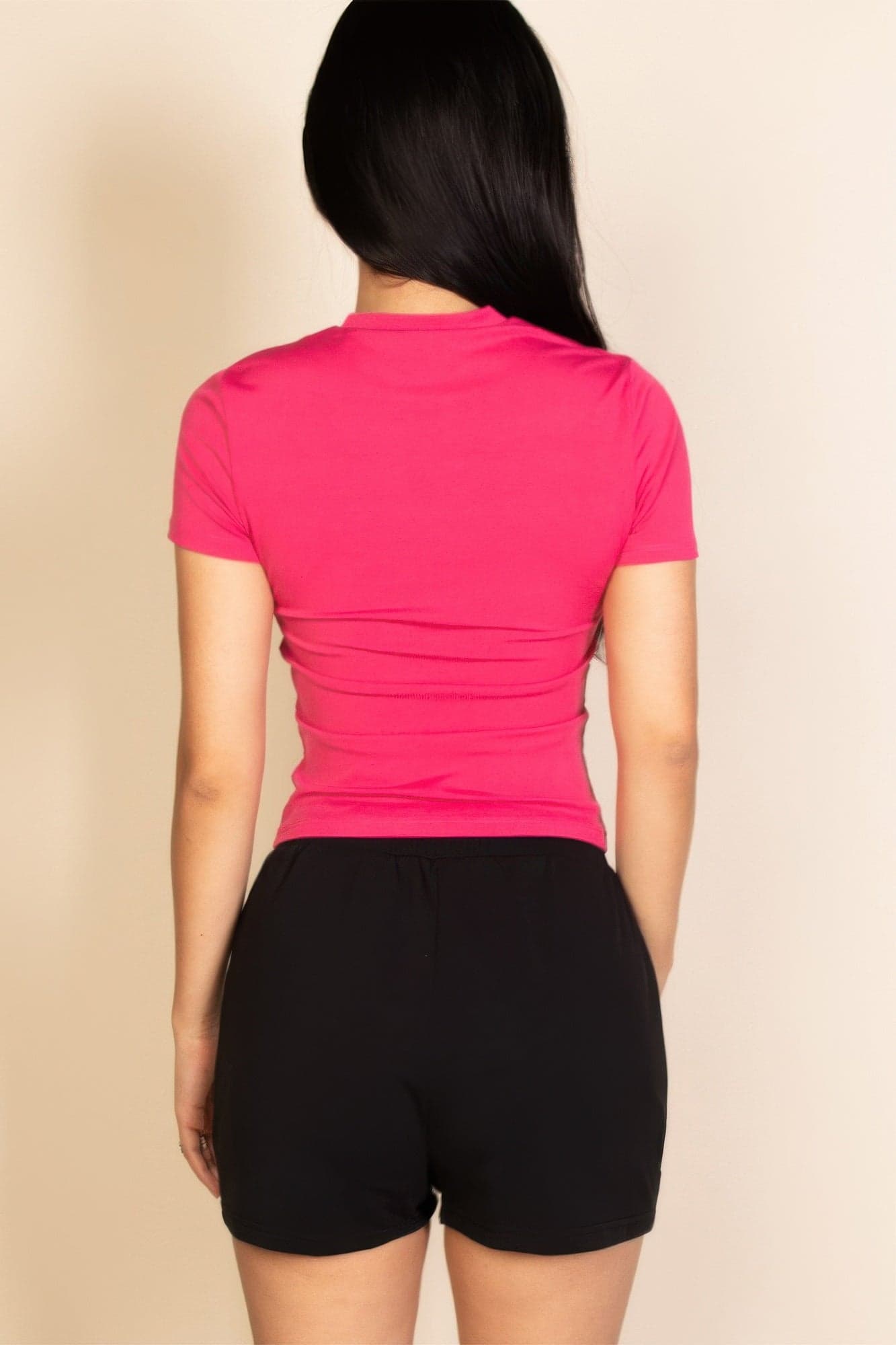 Ribbed Round Neck Short Sleeve Top - Black / S - Thumbnail 11