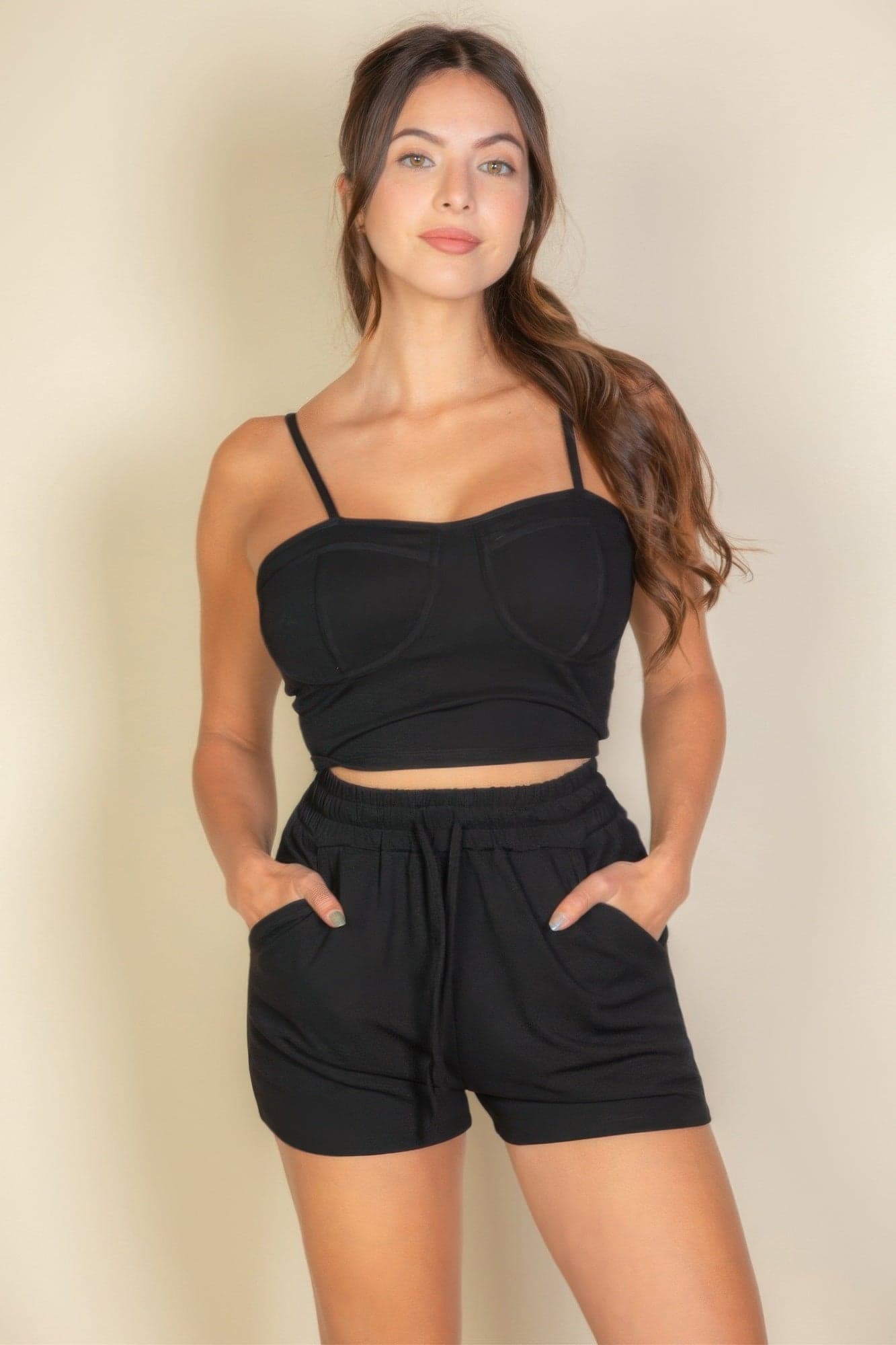 Bustier Cami Top & Slant Pocket Wide Shorts - White / M - Thumbnail 6