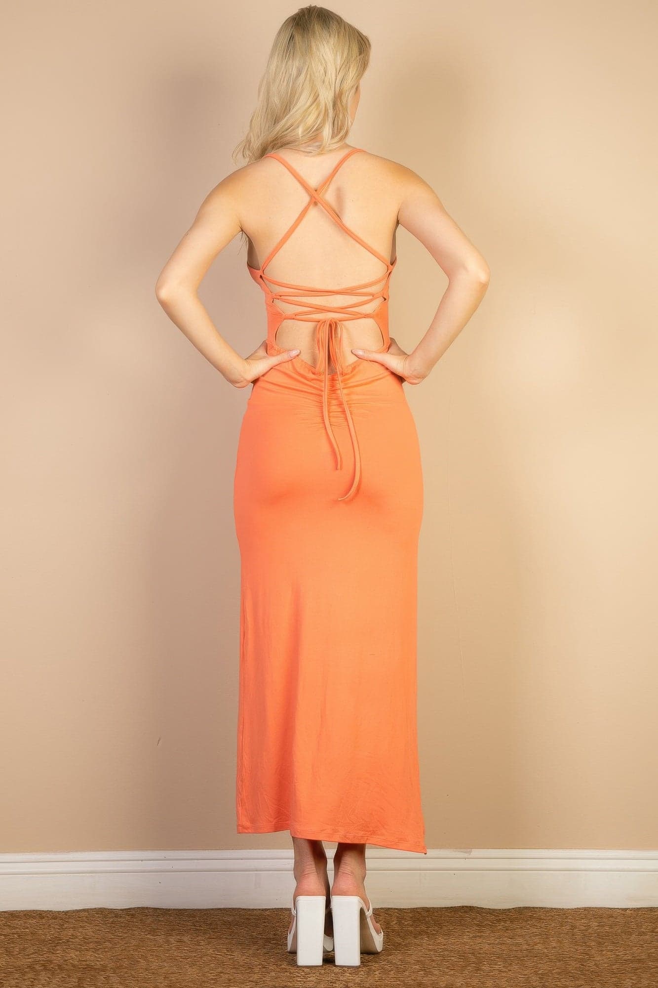Solid Cami Maxi Slit Dress - Red alert / S - Thumbnail 14