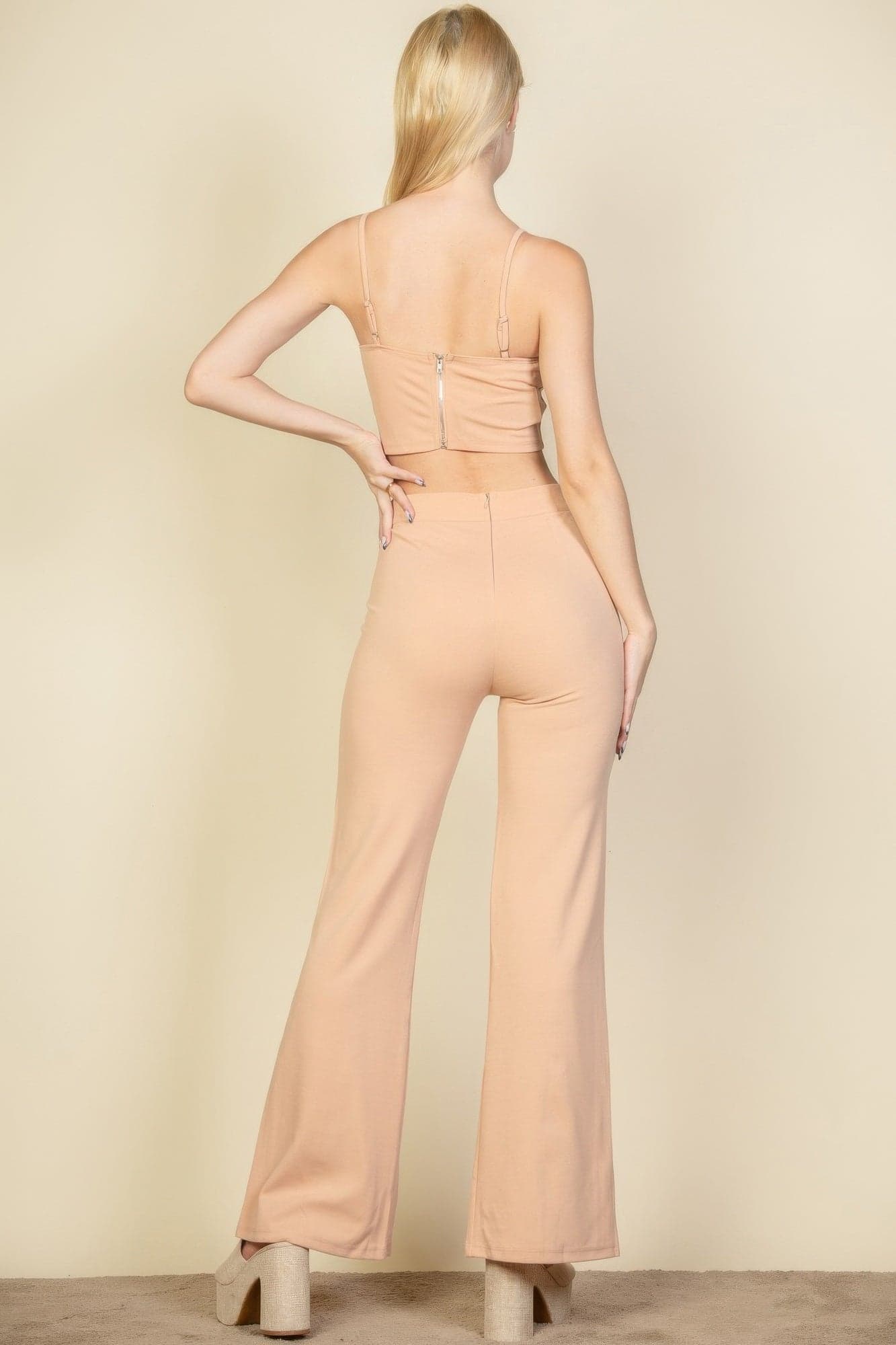 Bustier Crop Top & Front Slit Wide Leg Pants - Black / L - Thumbnail 11