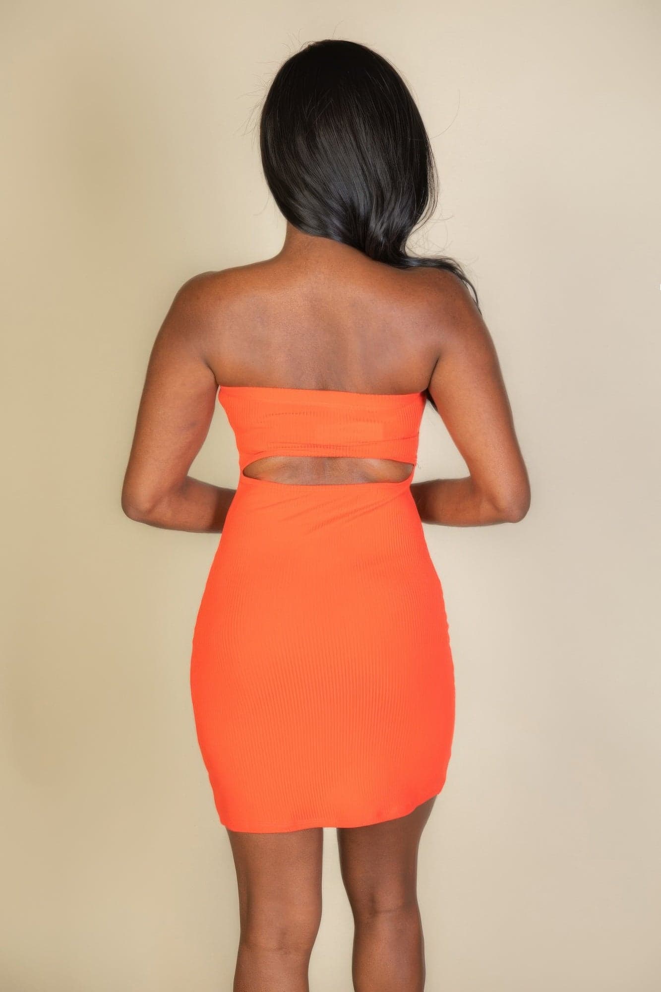 Ribbed Bandeau Cut Out Back Mini Bodycon Dress - Royal / S - Thumbnail 7
