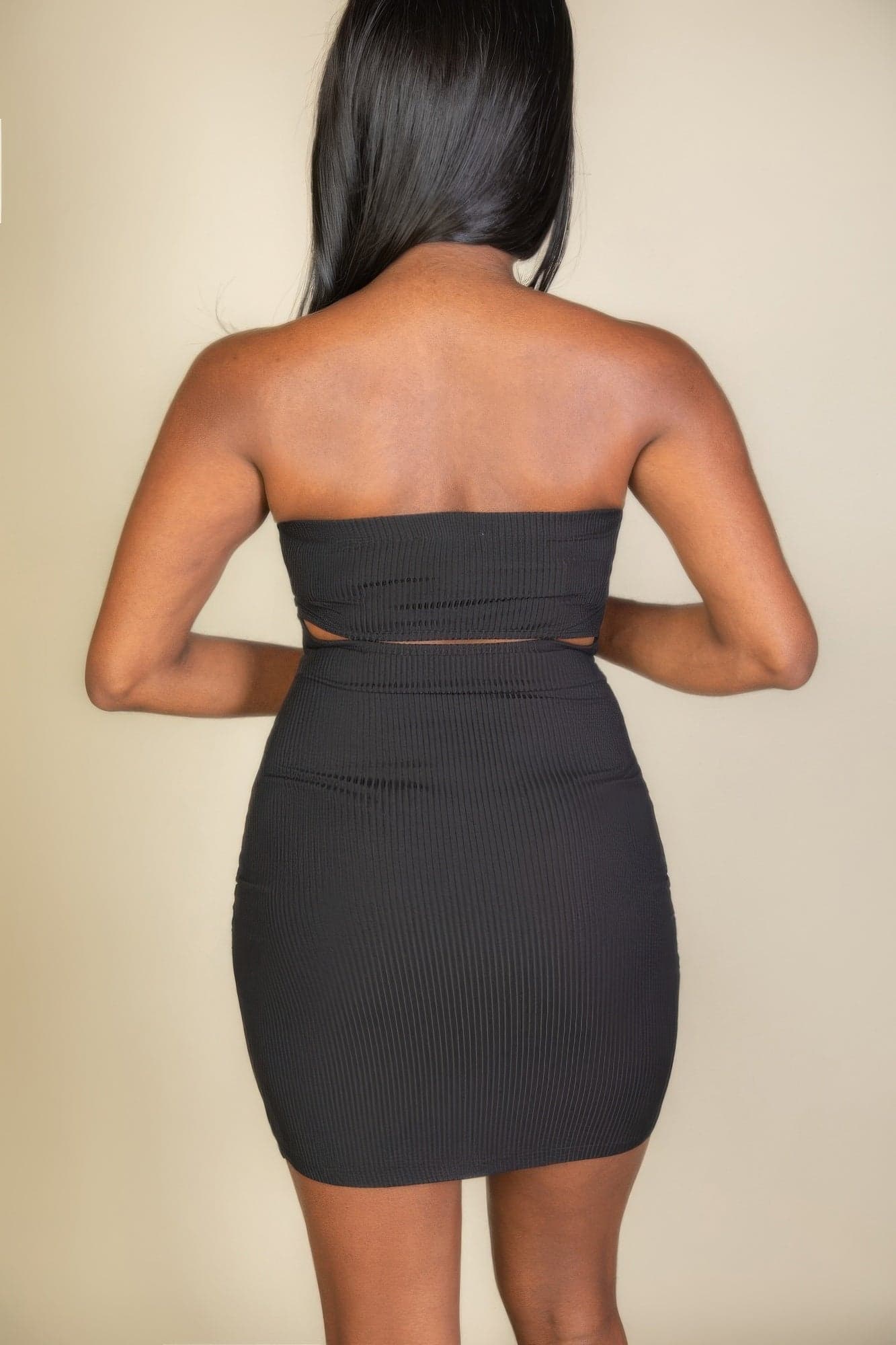 Ribbed Bandeau Cut Out Back Mini Bodycon Dress - Kelly green / S - Thumbnail 5