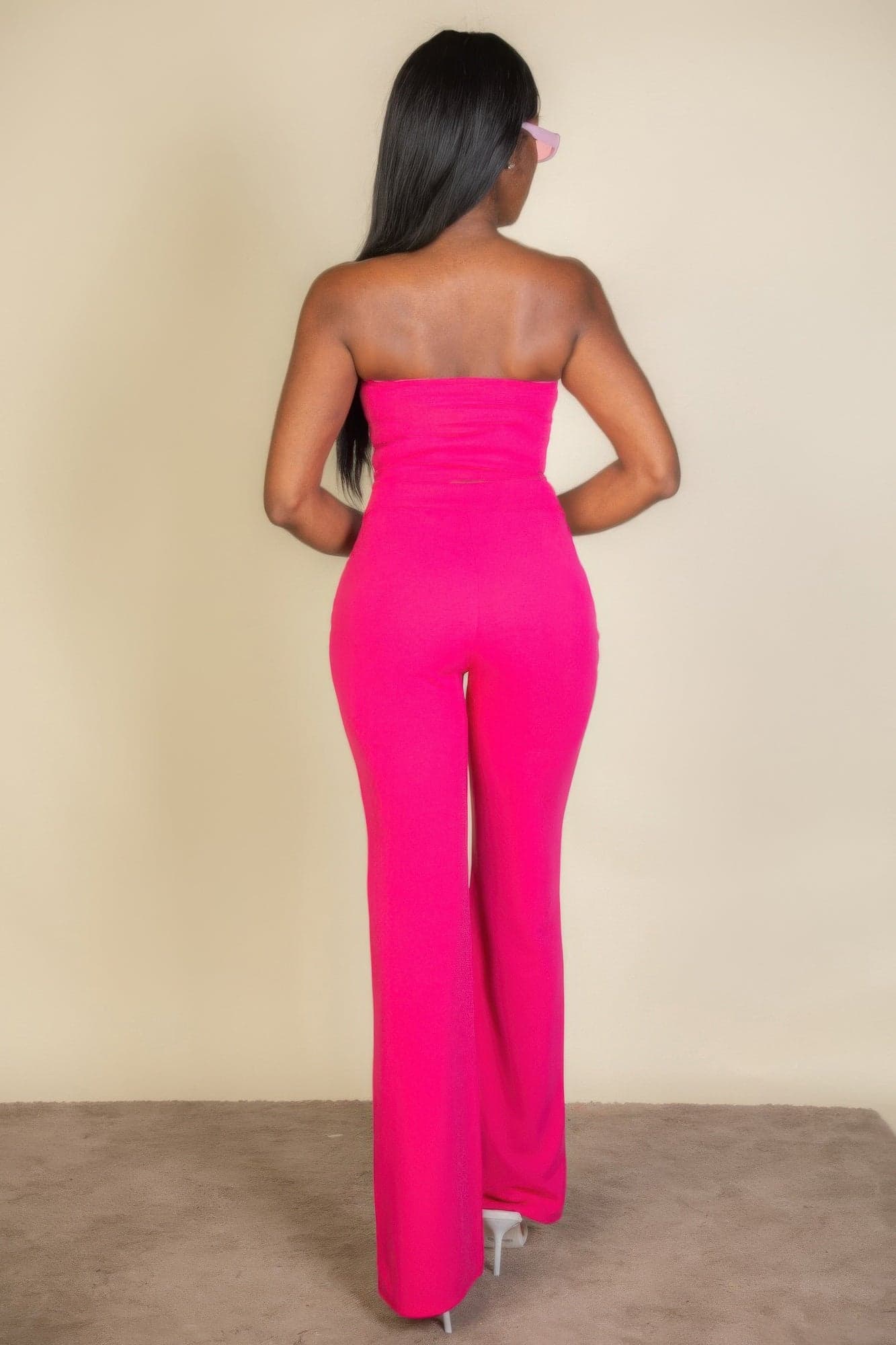 Strapless Corset Top & Flare Pants Set - Khaki / S - Thumbnail 6