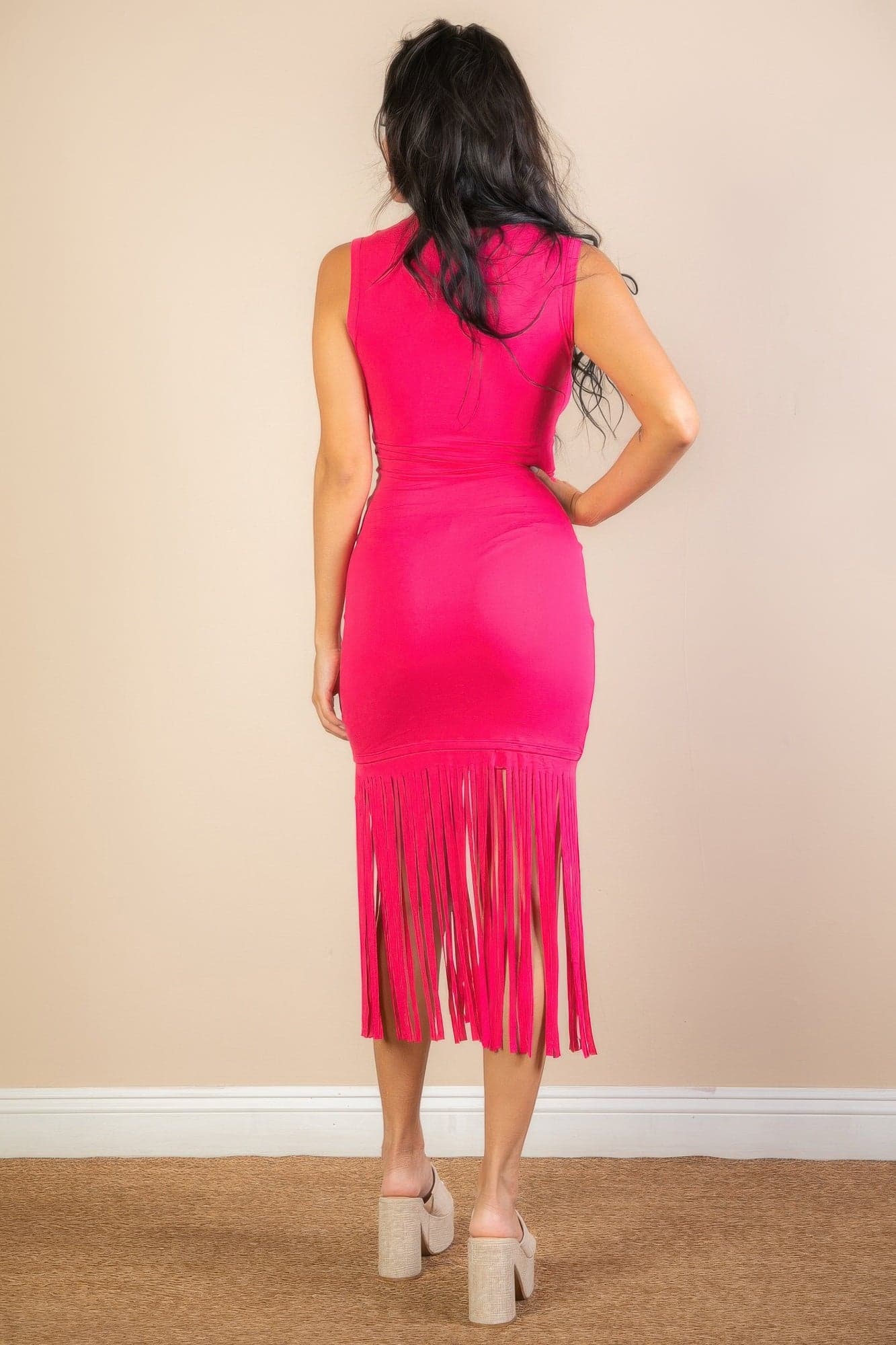 Sleeveless Fringe Midi Dress - White / L - Thumbnail 10