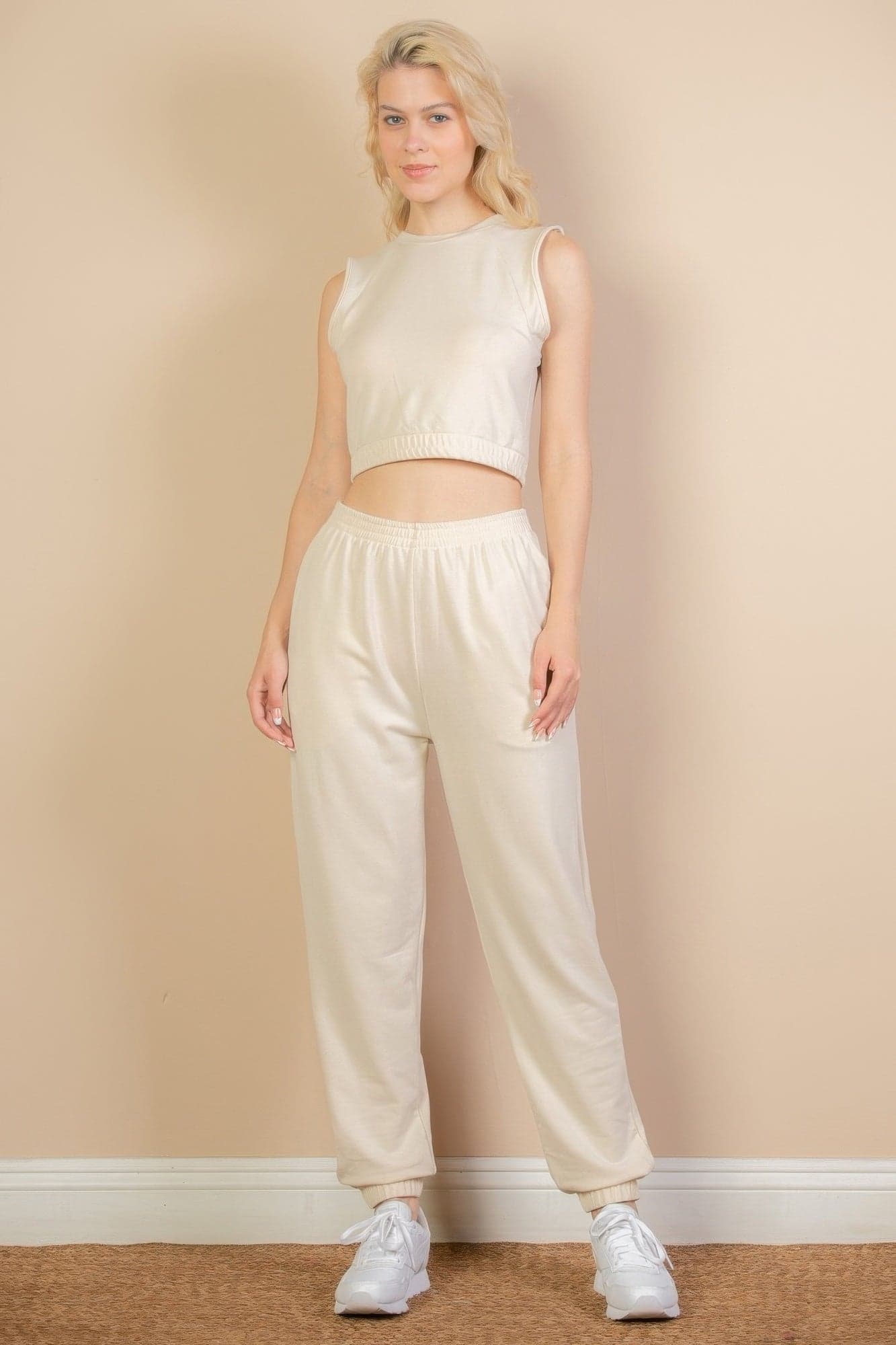 French Terry Elastic Waist Tank Top & Joggers Set - Heather Grey / M - Thumbnail 7