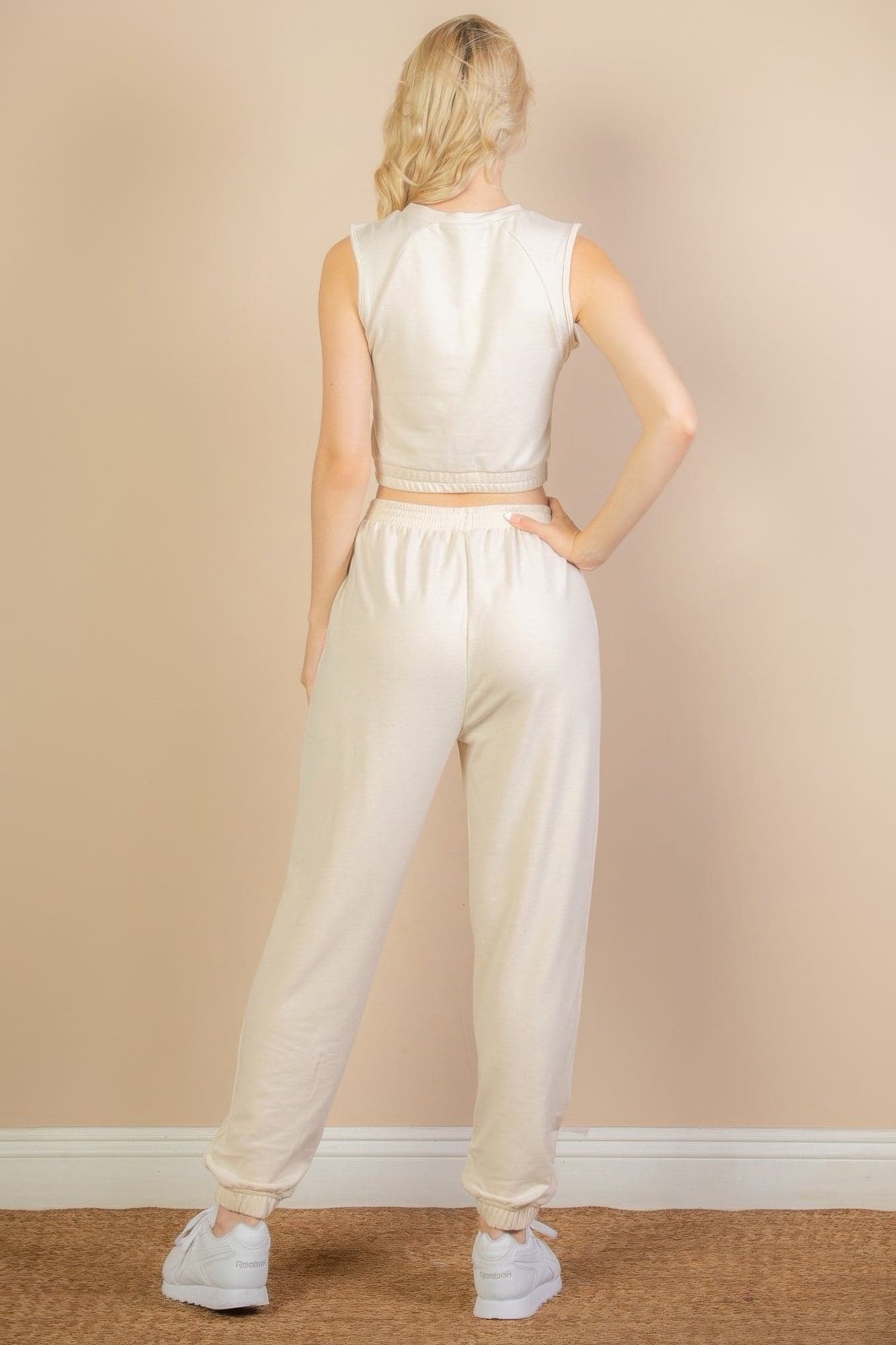 French Terry Elastic Waist Tank Top & Joggers Set - Green Bay / S - Thumbnail 10