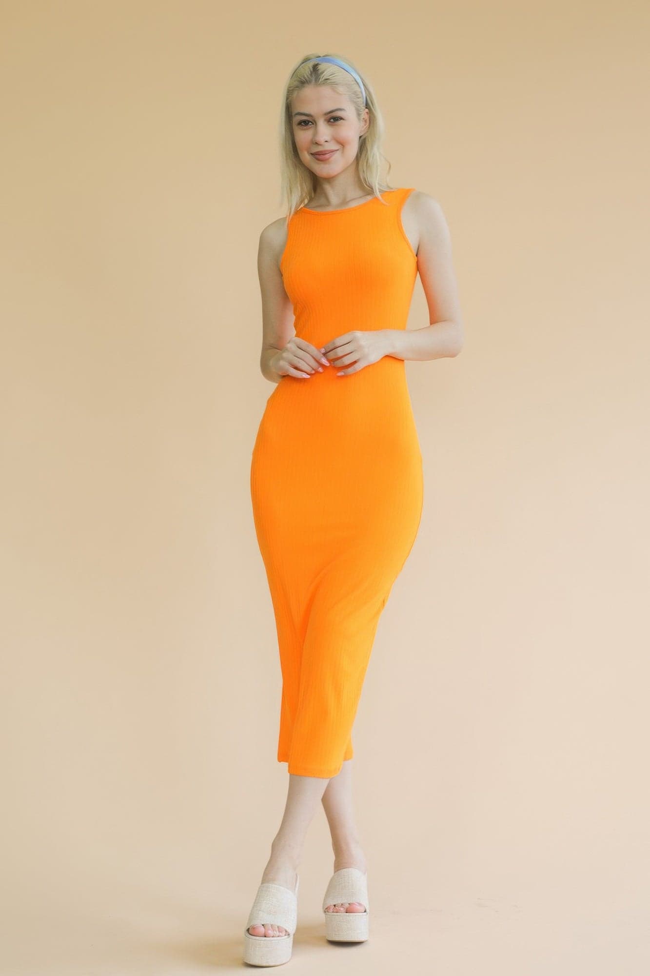 Ribbed Open Back Sleeveless Maxi Dress - Tangelo / L - Thumbnail 4