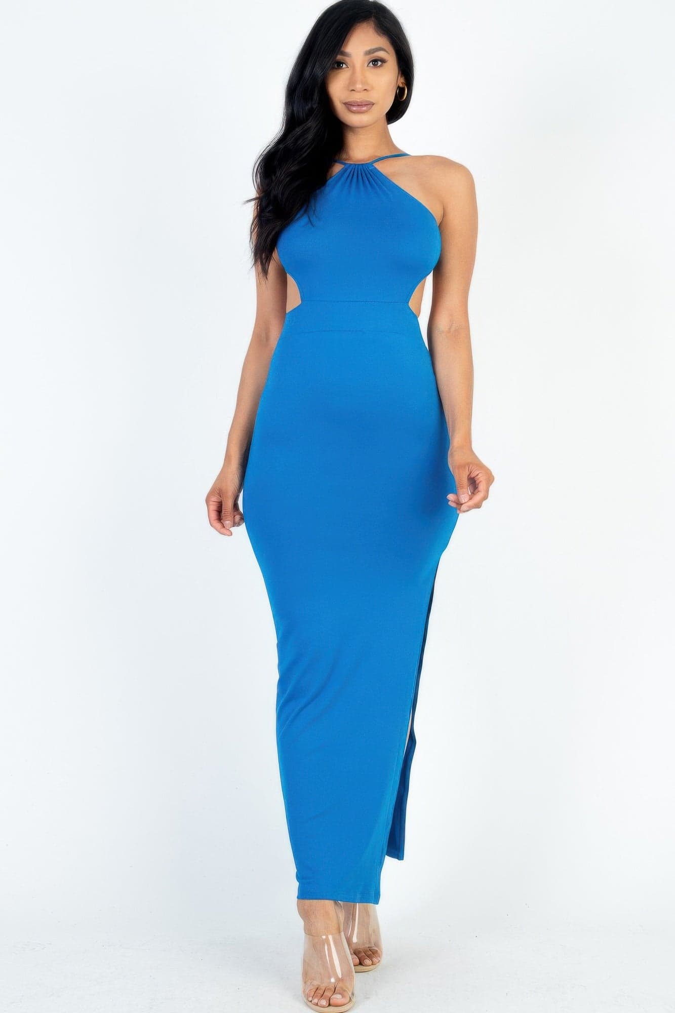 Tie Backless Split Thigh Maxi Dress - Taupe / L - Thumbnail 7