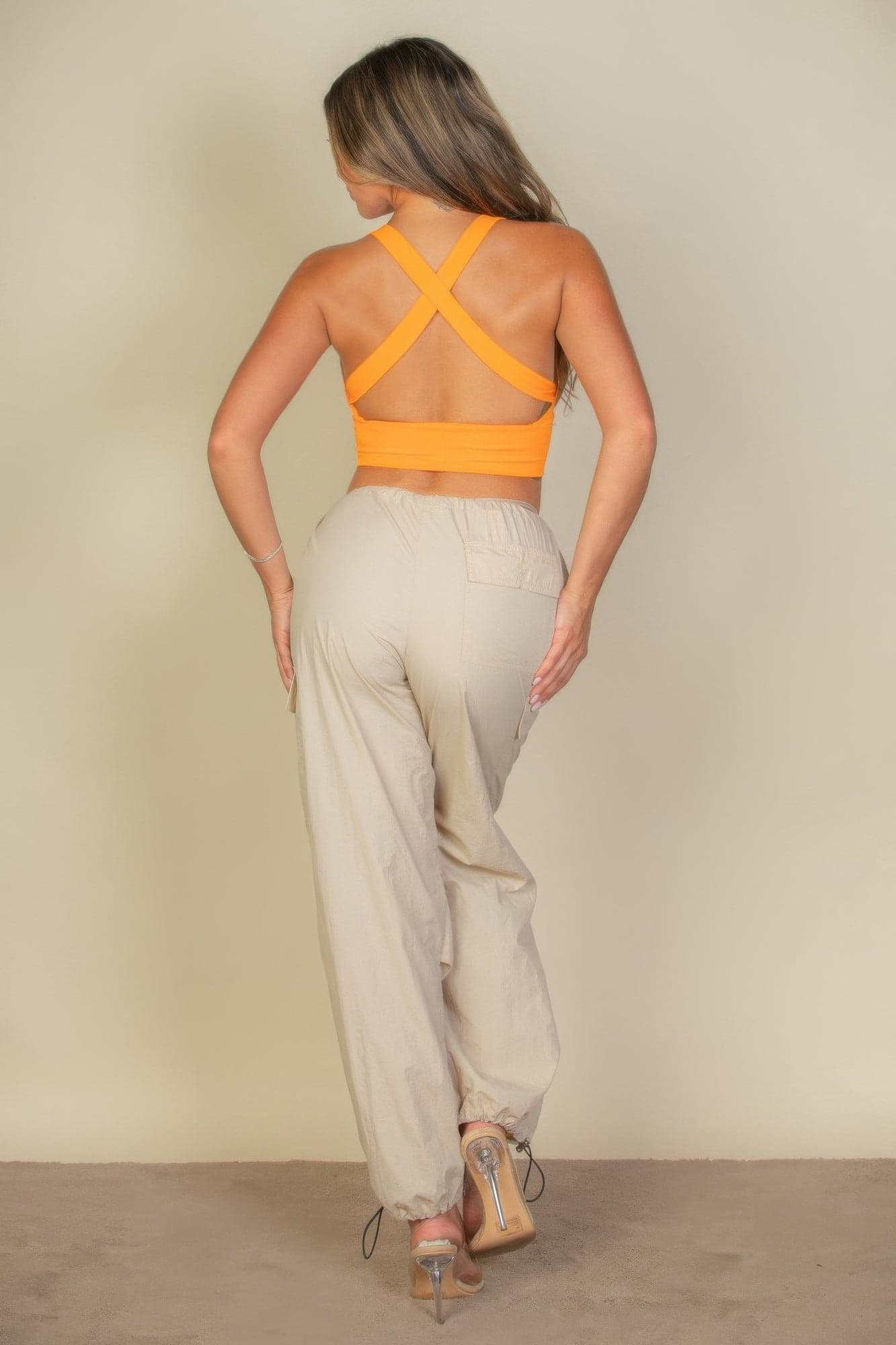 Ribbed Knit Plunge Neck Crop Top - Tangelo / M - Thumbnail 8
