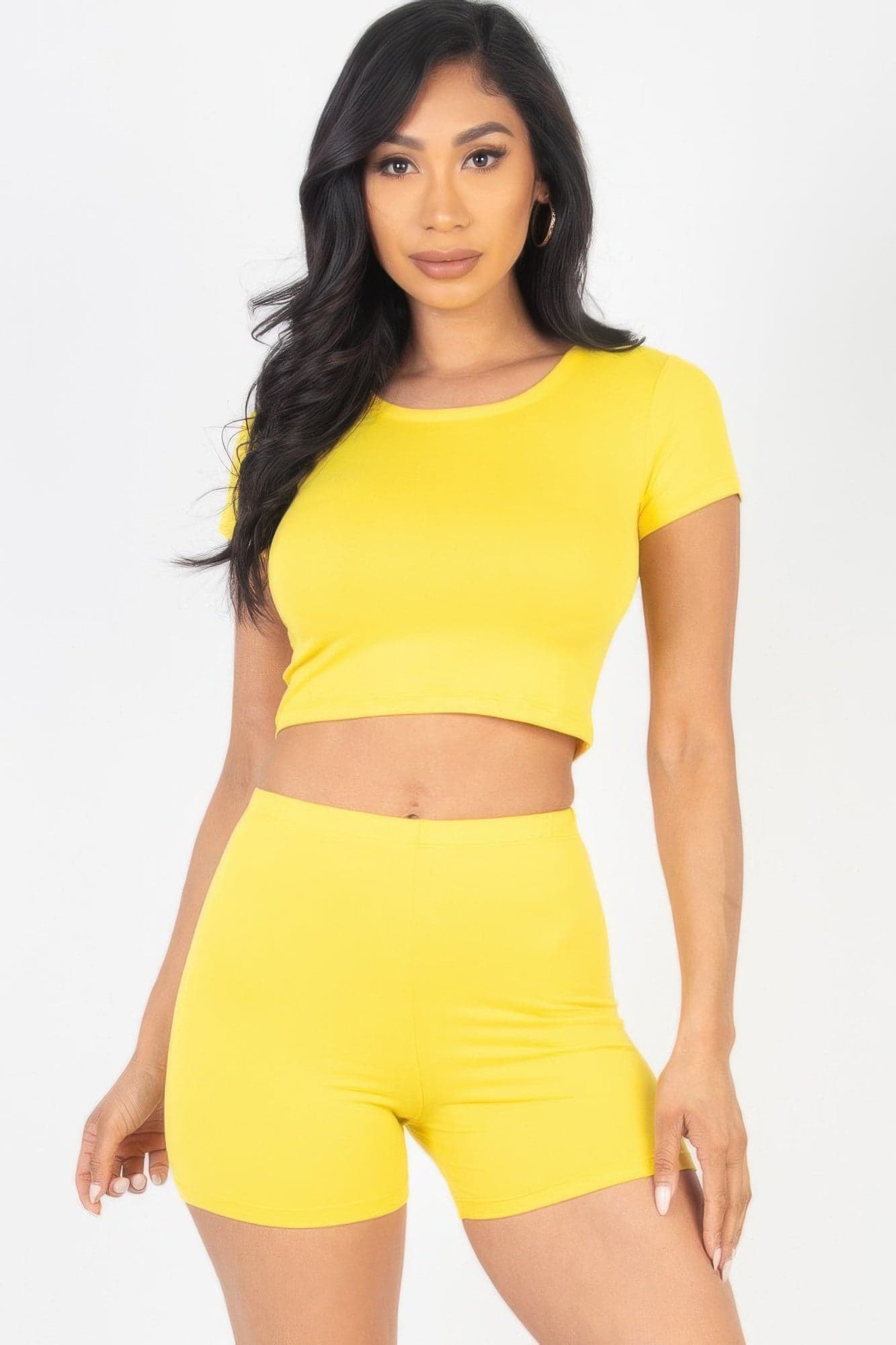 Short Sleeve Crop Top & Shorts Set - Taupe / M - Thumbnail 10