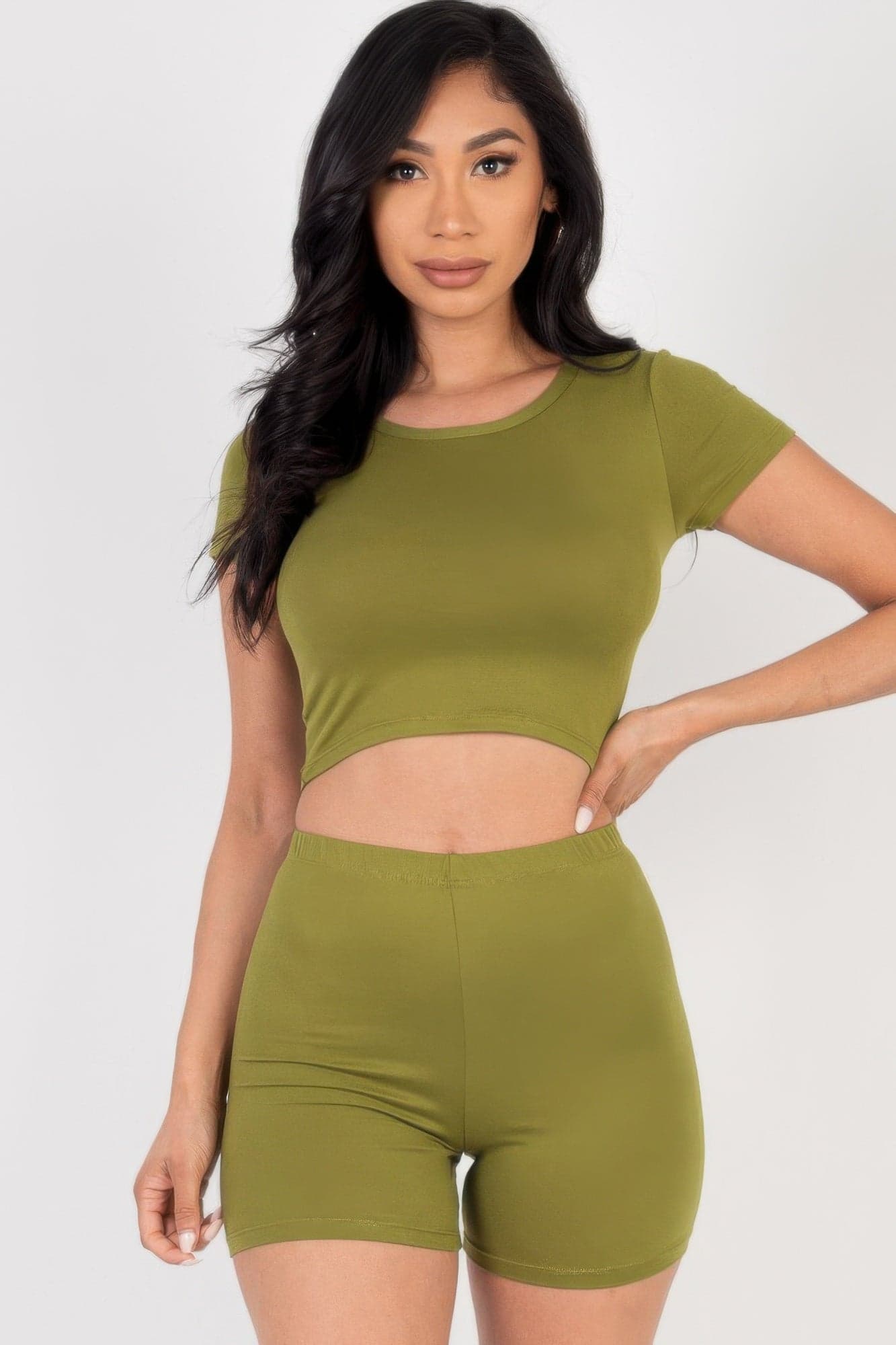 Short Sleeve Crop Top & Shorts Set - Royal / S - Thumbnail 4