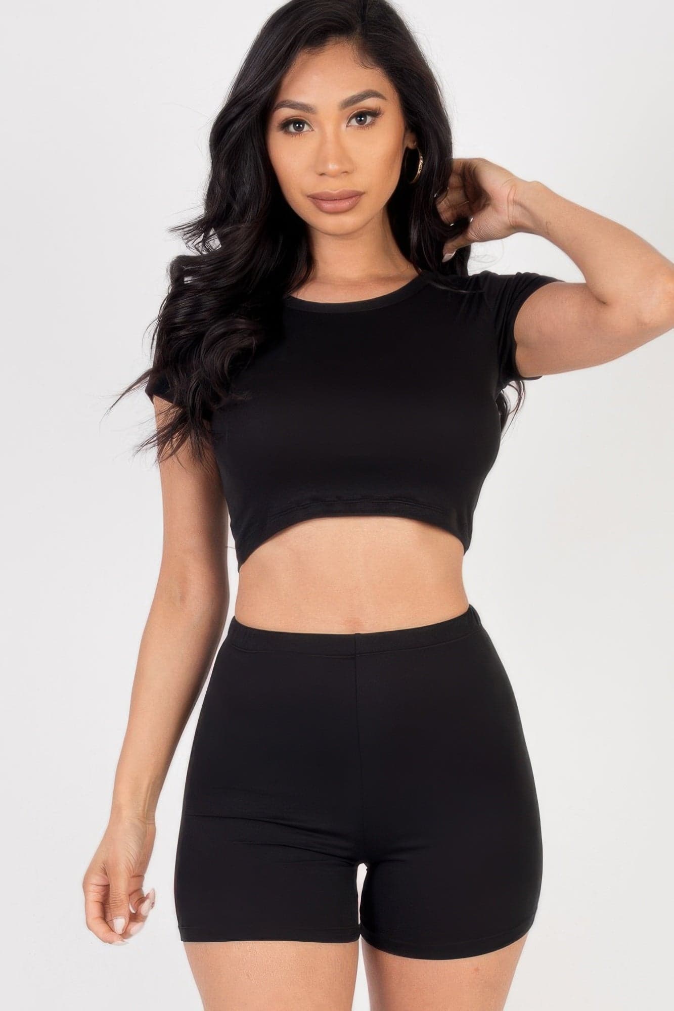 Short Sleeve Crop Top & Shorts Set - Fuchsia / M - Thumbnail 11