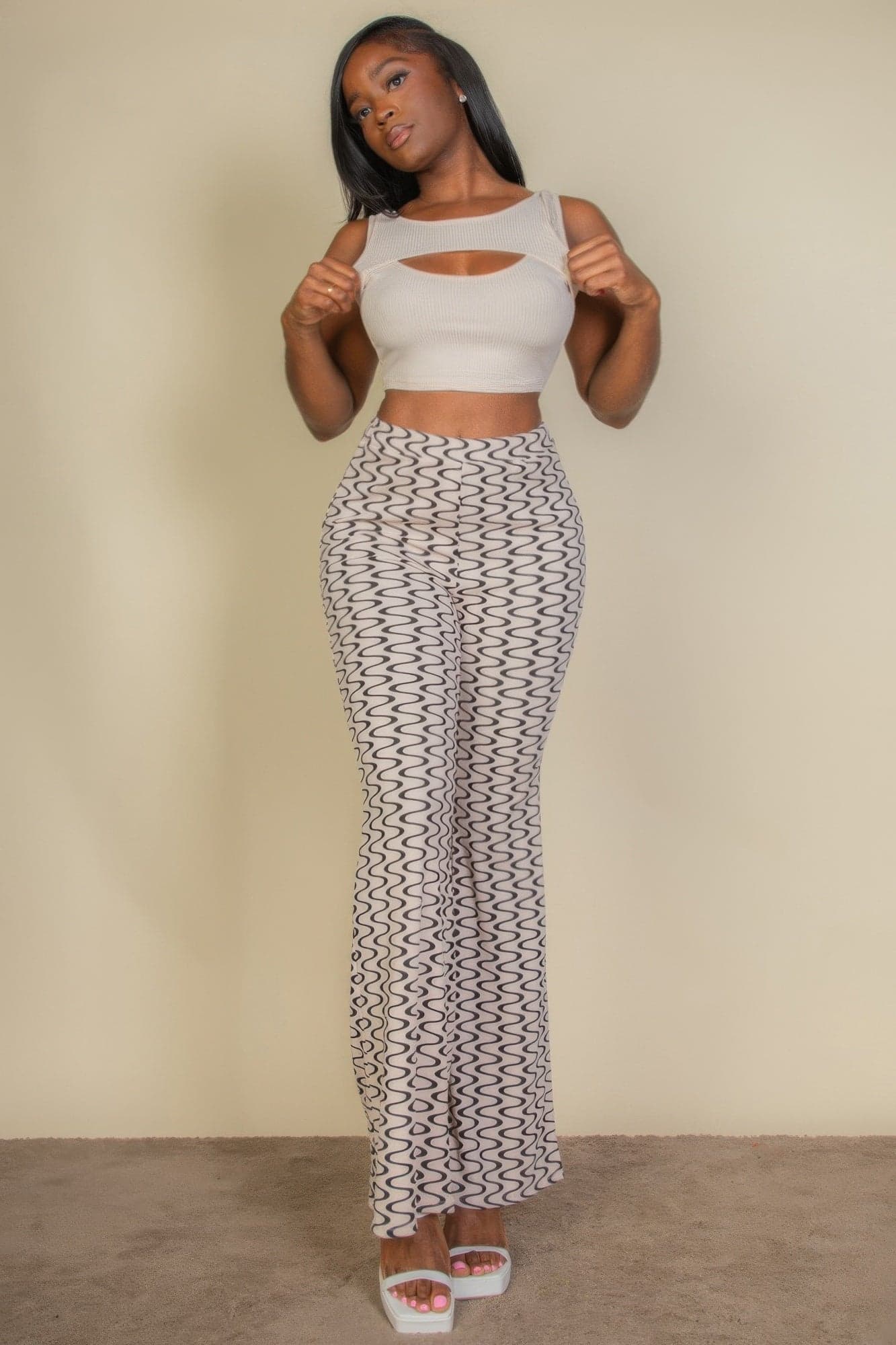 Ribbed Cut Out Front Crop Top - White / S - Thumbnail 2