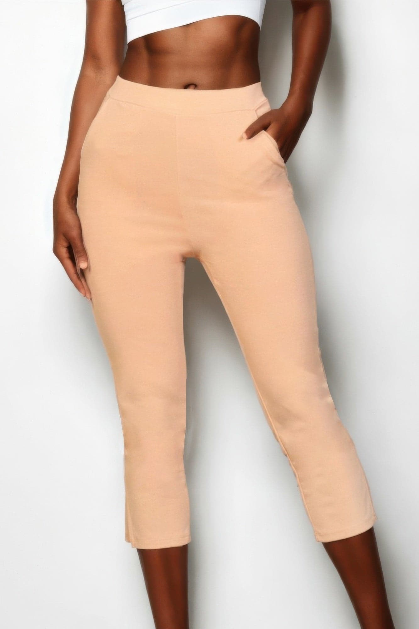 Slit Hem Cropped Pants - White / L
