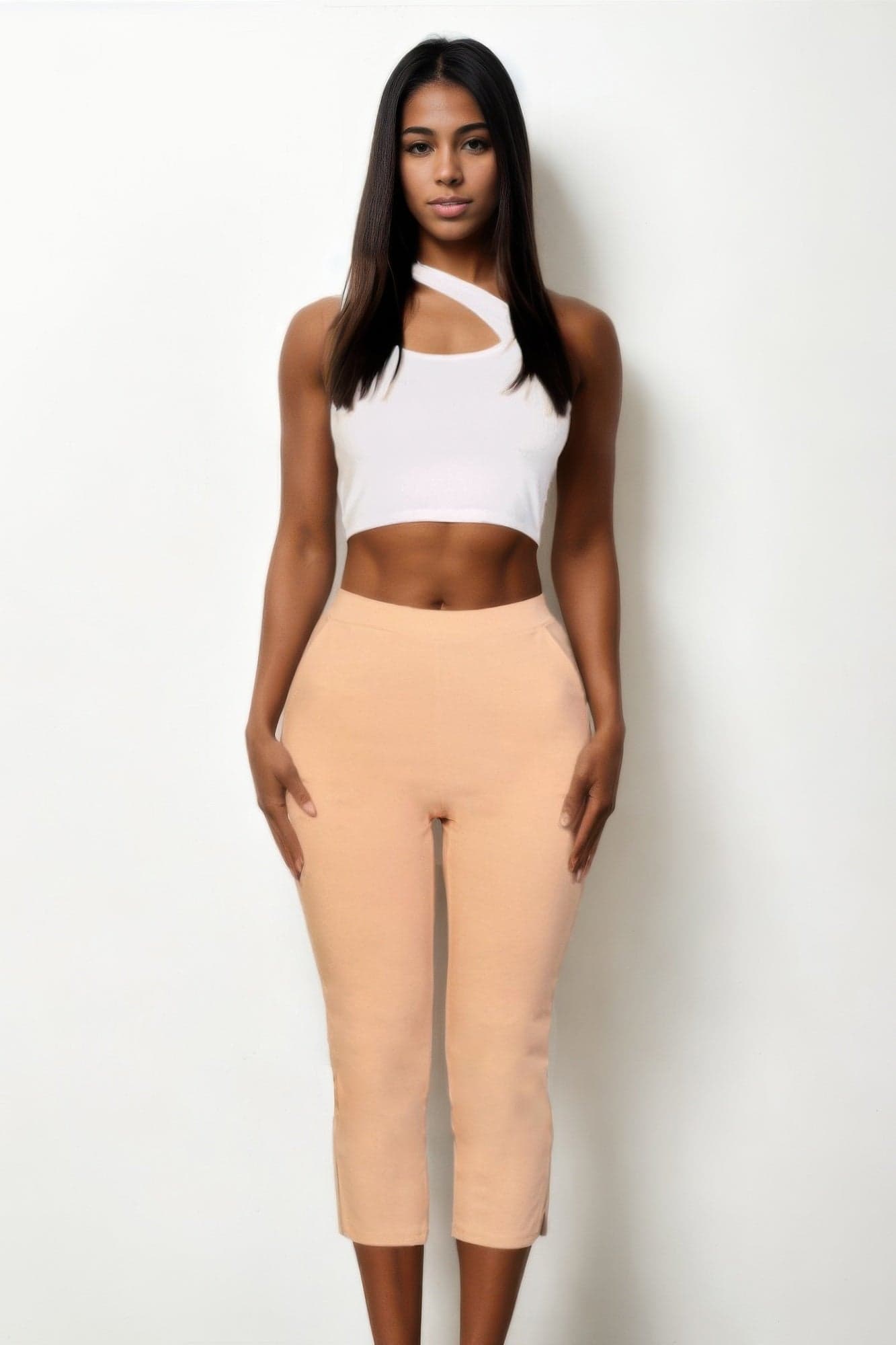 Slit Hem Cropped Pants - White / M - Thumbnail 2