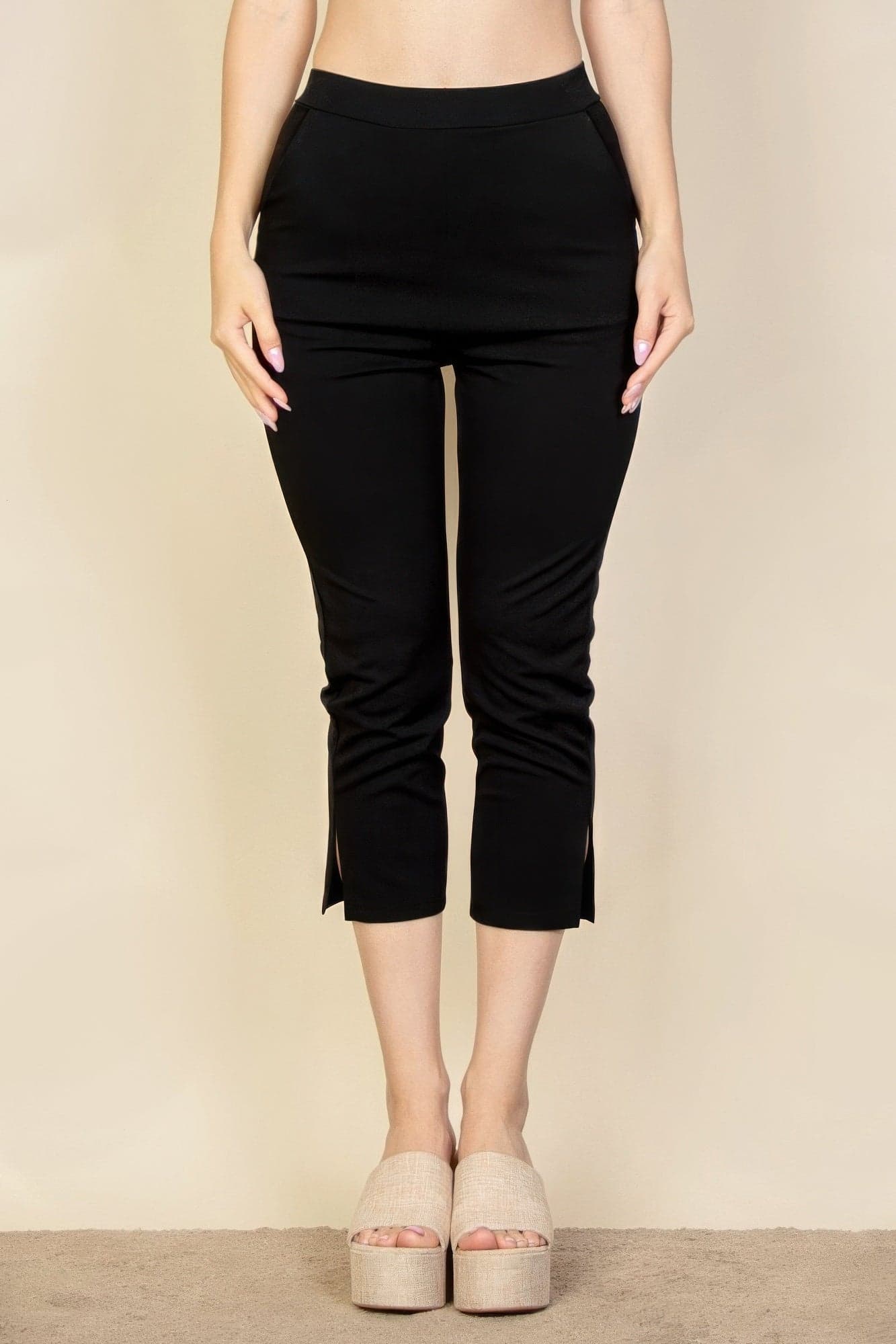 Slit Hem Cropped Pants - Khaki / L - Thumbnail 10