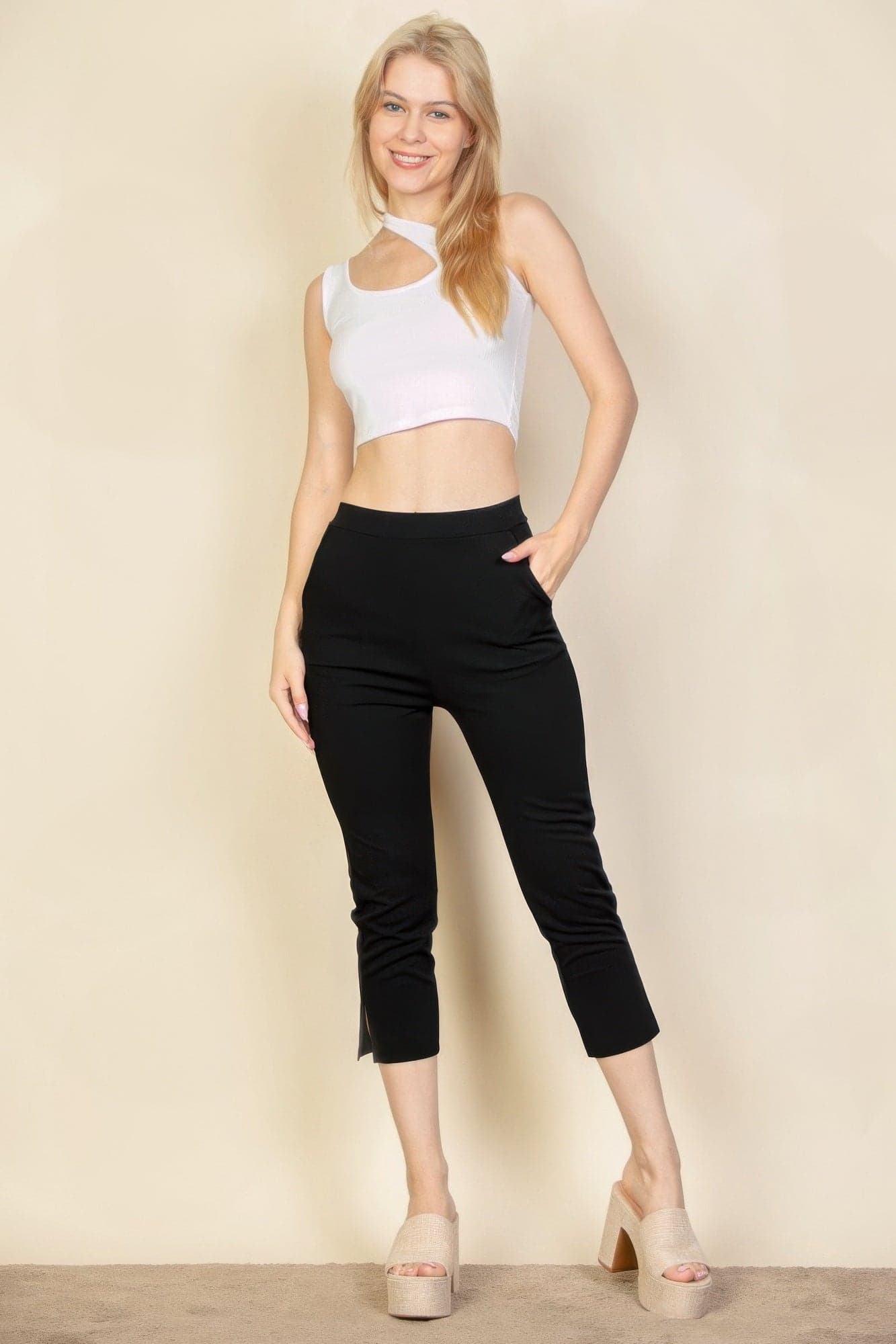 Slit Hem Cropped Pants - White / L - Thumbnail 11