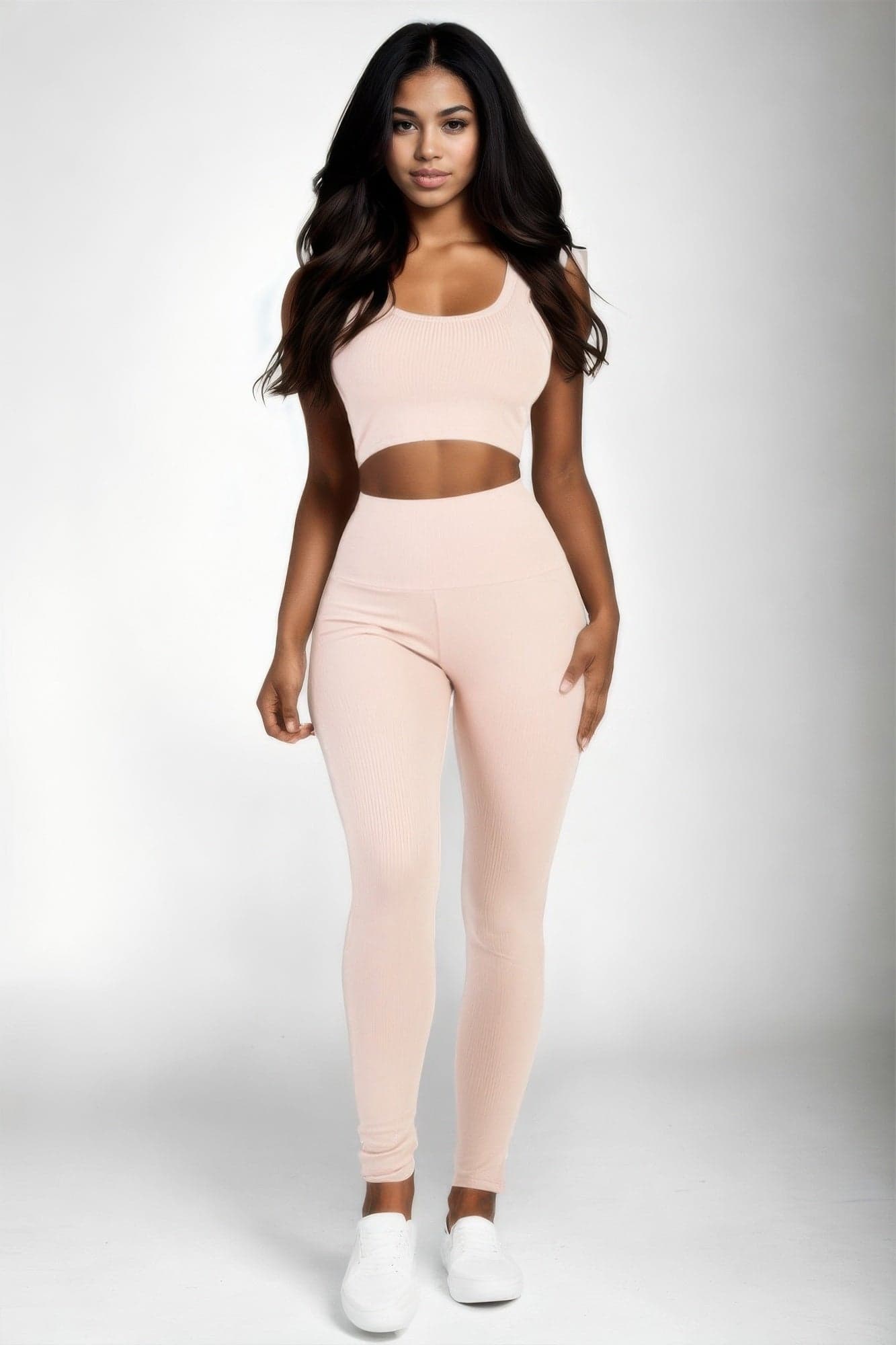 Ribbed Crop Top & Leggings Set - Cloud / S