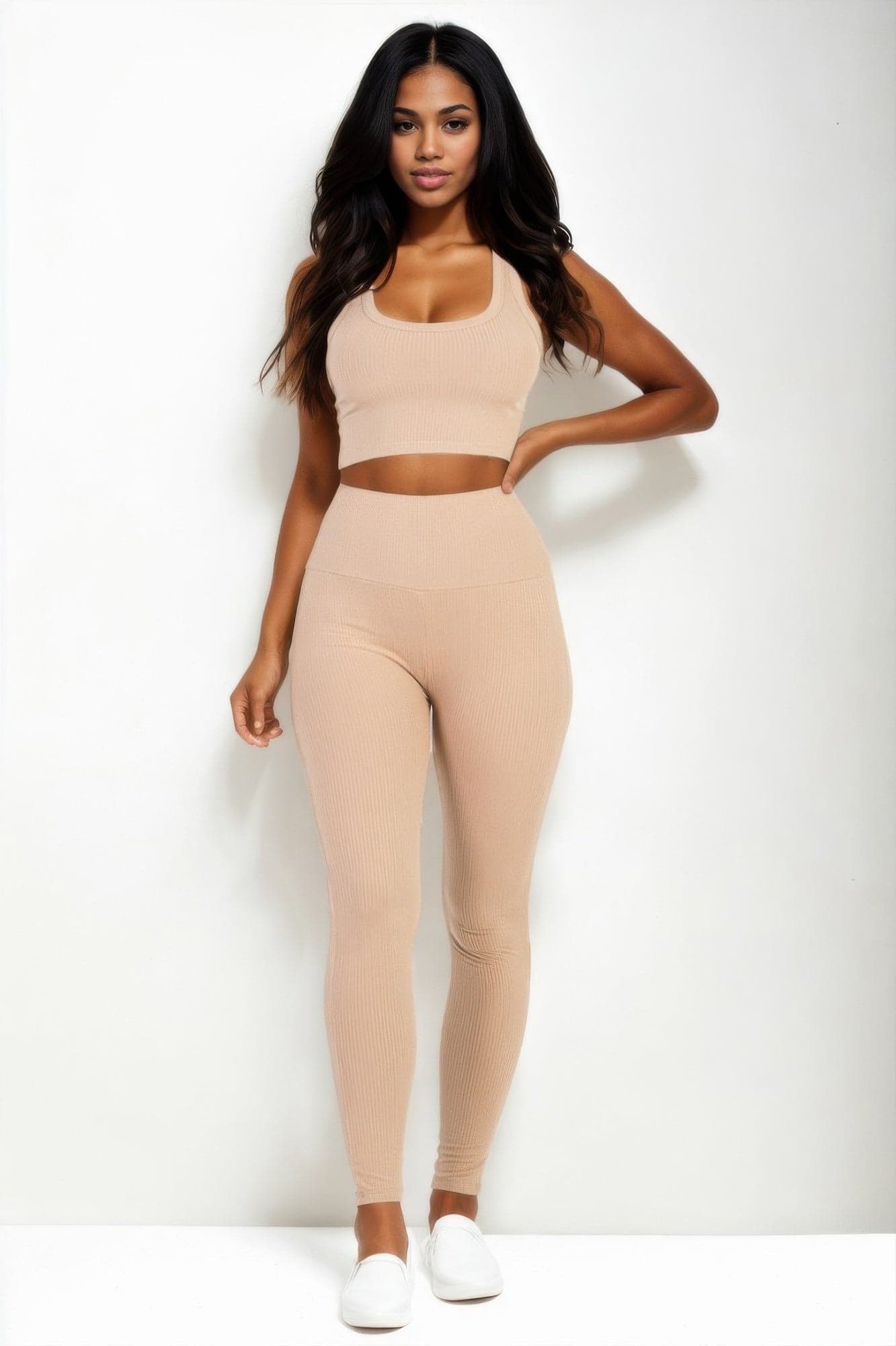 Ribbed Crop Top & Leggings Set - Grey / L - Thumbnail 13