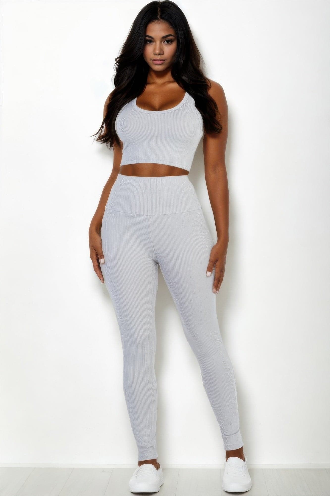 Ribbed Crop Top & Leggings Set - Blue Haze / M - Thumbnail 8