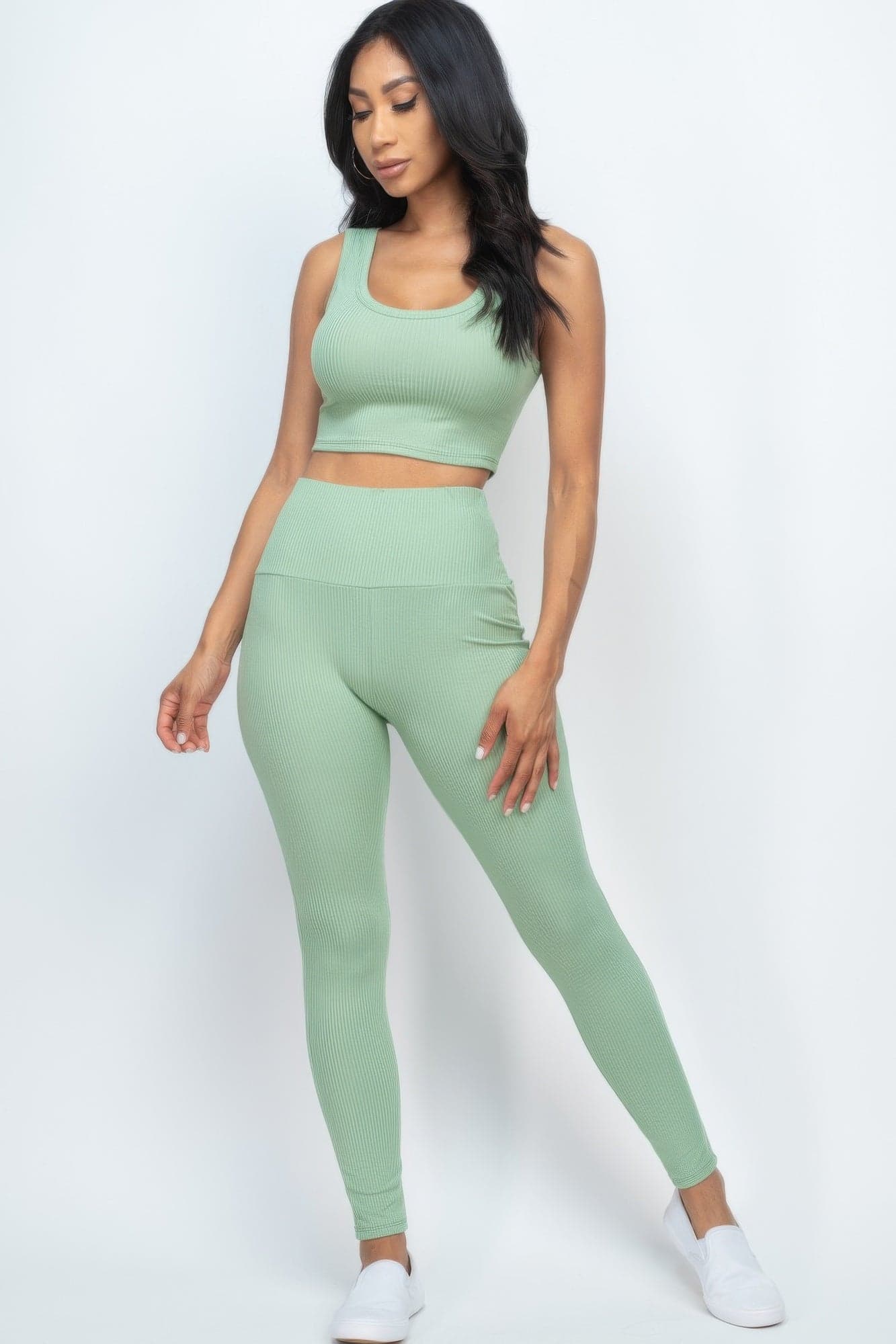 Ribbed Crop Top & Leggings Set - Blue Haze / M - Thumbnail 11