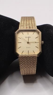 Vintage Elgin Mens Quartz Watch Gold Mesh Band Model #FL200-01