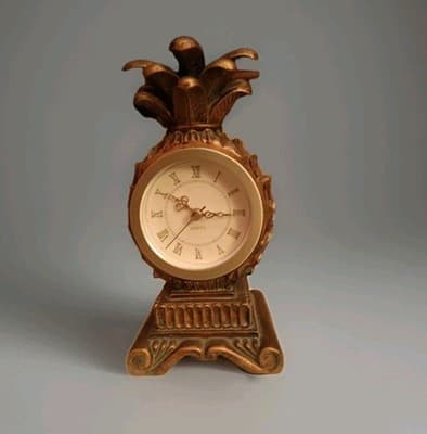 Decorative Quartz Shelf Mantle Desk Clock Pineapple Gold Toned Works Roman... - Thumbnail 2