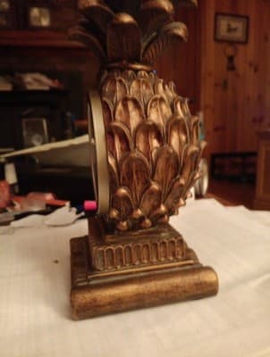 Decorative Quartz Shelf Mantle Desk Clock Pineapple Gold Toned Works Roman... - Thumbnail 8