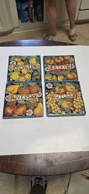 Parrini Italian Majolica 4 Seasons Tile Set Fruit Pottery 6x6 Blue Ceramic New - Thumbnail 2