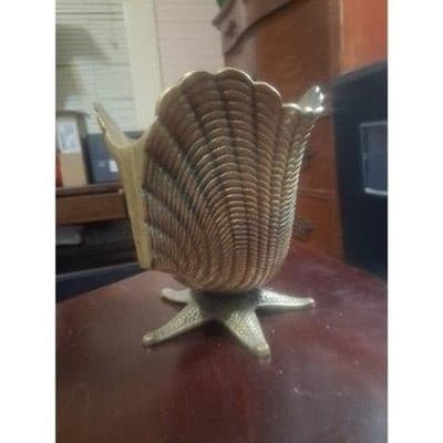 Vintage MCM Brass Seashell Starfish Planter 5.5" Coastal Hollywood Regency