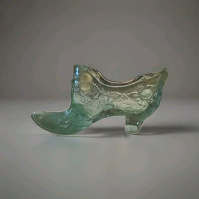 Vintage Fenton Cabage Rose Perfect Shoe Light Green Teal Impressed Makers Mark - Thumbnail 6