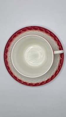 Vintage Fire King Fish Scale Vitrock Cup And Saucer Red - Thumbnail 7