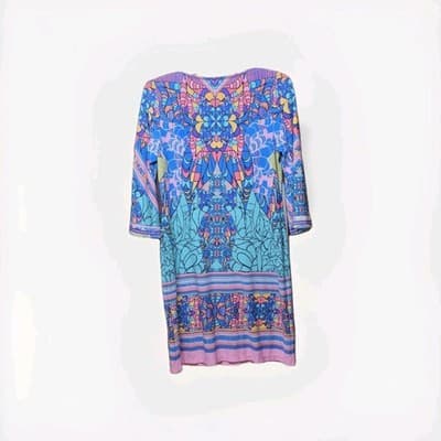 Woman's MSK Dress 3/4 Sleeve Stained Glass Multicolor Gently Worn Size L - Thumbnail 5