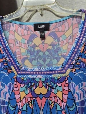 Woman's MSK Dress 3/4 Sleeve Stained Glass Multicolor Gently Worn Size L - Thumbnail 3