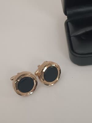 Vtg Hicock Cuff Links Black & Clear Cut Lucite Faceted Gold Toned - Thumbnail 6