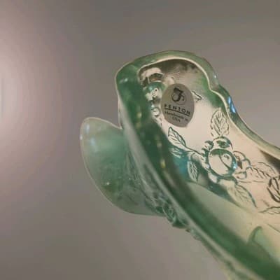 Vintage Fenton Cabage Rose Perfect Shoe Light Green Teal Impressed Makers Mark - Thumbnail 7