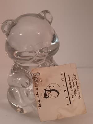 Vintage Fenton Glass December Birthday Bear Paper Weight Hand Made With Tags - Thumbnail 10